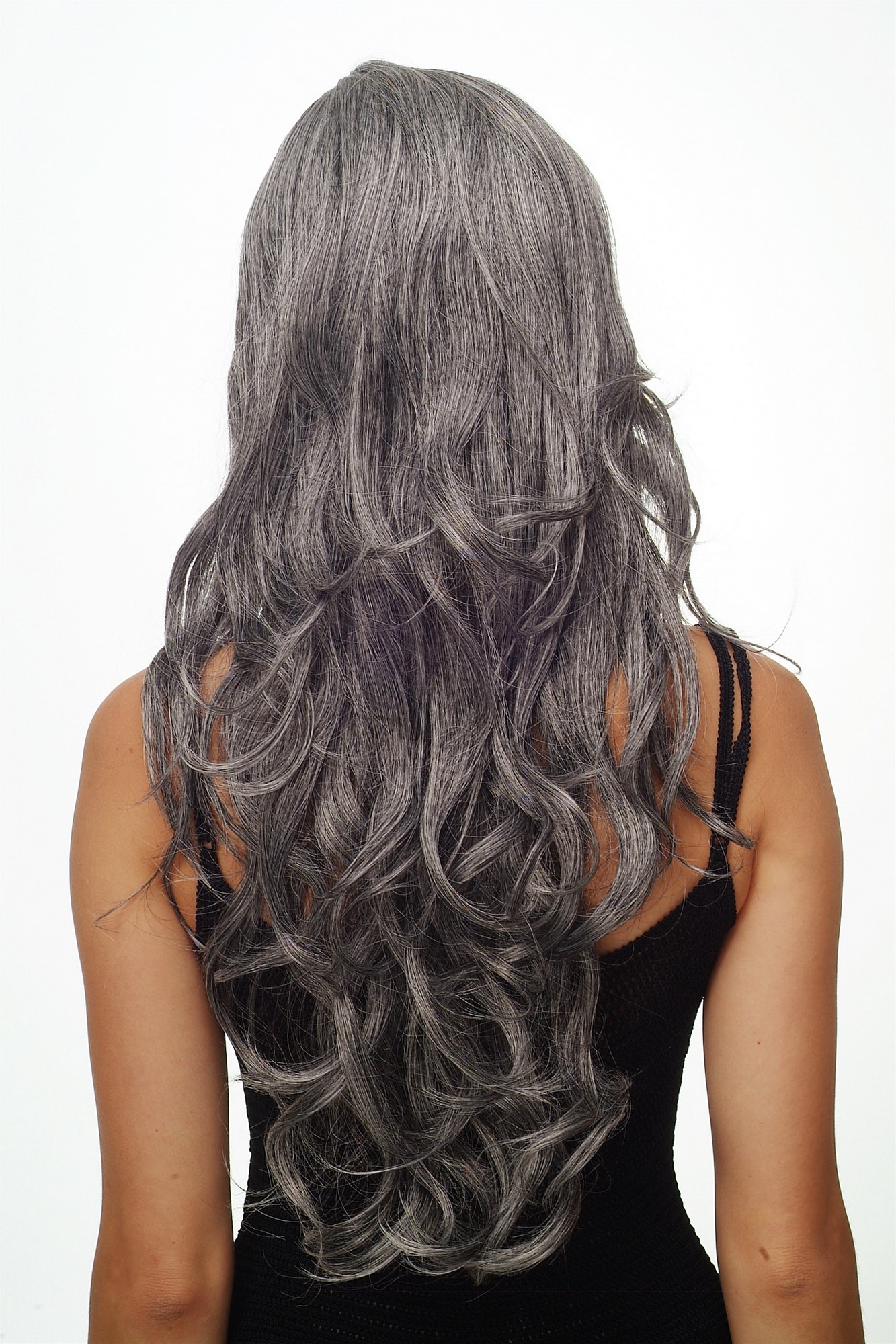 hochwertige Qualitätsperücken, Perücke lang wallendes Haar wellig leicht lockig Grau-Mix 9204S-44, Ansicht 4, WIG ME UP: Ihr Perücken Online Shop lockige Tressen-Perücke mit Kopfhaut-Imitat Grau-Mix lange Haare für Damen