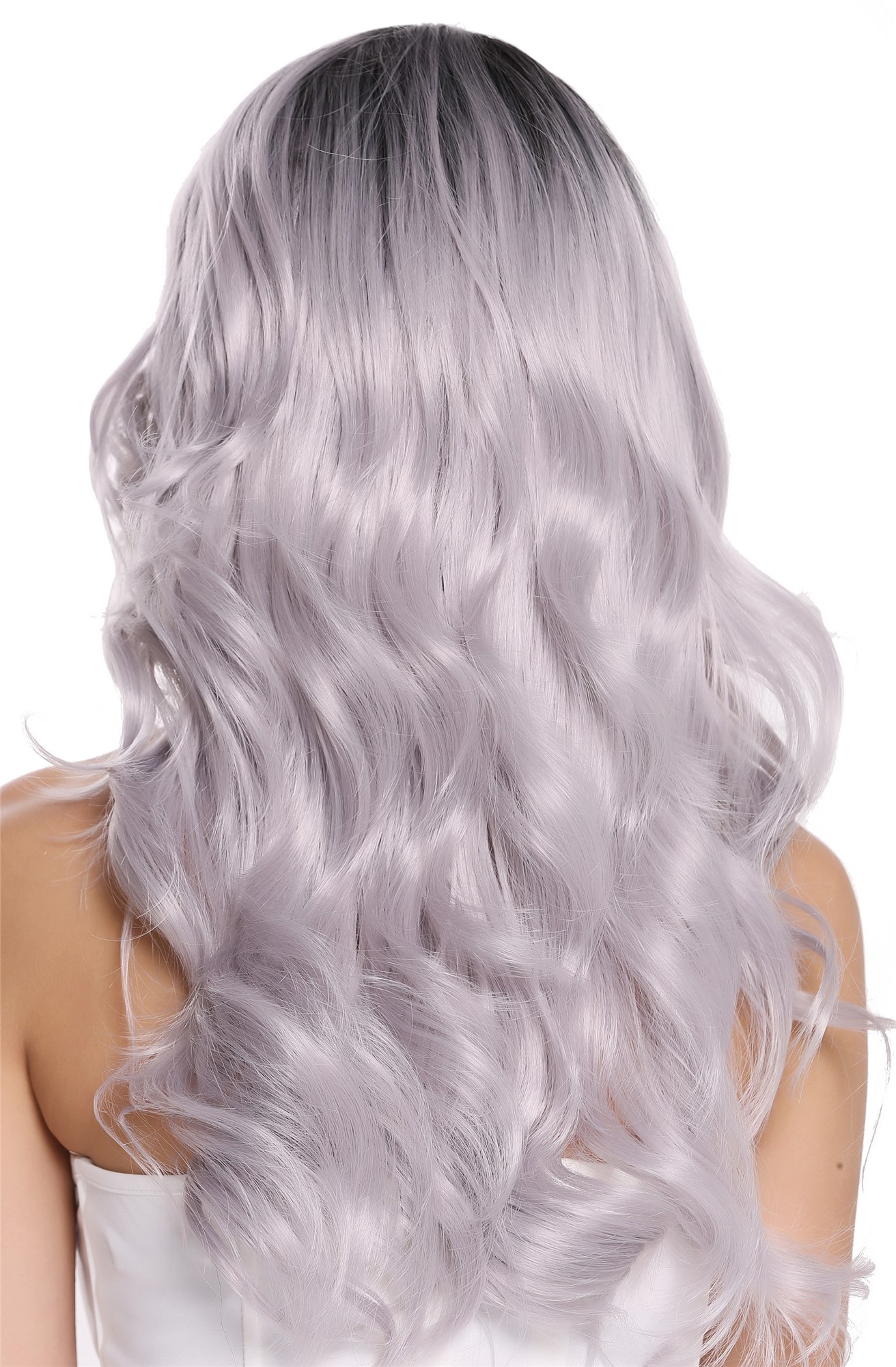 Lady women wig long wavy parting ombre black silvery grey gray RGF-6326, view 4, WIG ME UP: Your Perücken Online Shop Quality Wigs, Ladies, Black Silver Gray, wavy, long