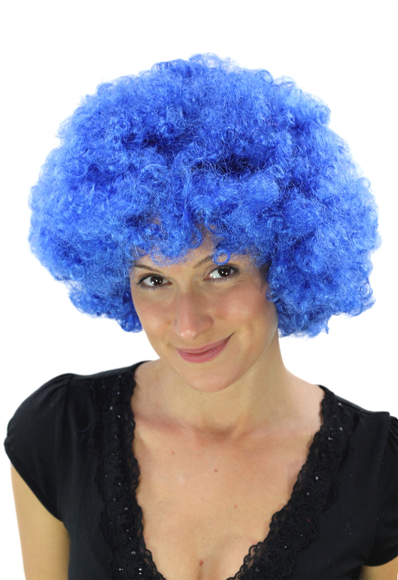 Party Halloween Soccer wig super volume blue disco afro funky huge  PW0011, front view, WIG ME UP: Your Perücken Online Shop Party Wig, Unisex, Blue, curled, short