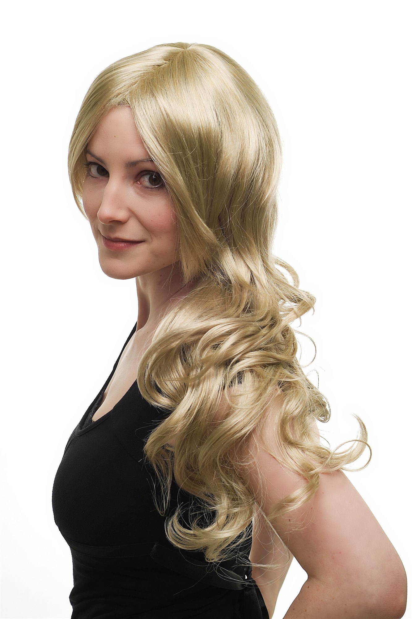 hochwertige Qualitätsperücken, Perücke lang wellig hellblond Goldblond-Hell-Aschblond-Mix 3274-234, Ansicht 7, WIG ME UP: Ihr Perücken Online Shop wellige Tressen-Perücke mit Kopfhaut-Imitat Hellblond lange Haare für Damen