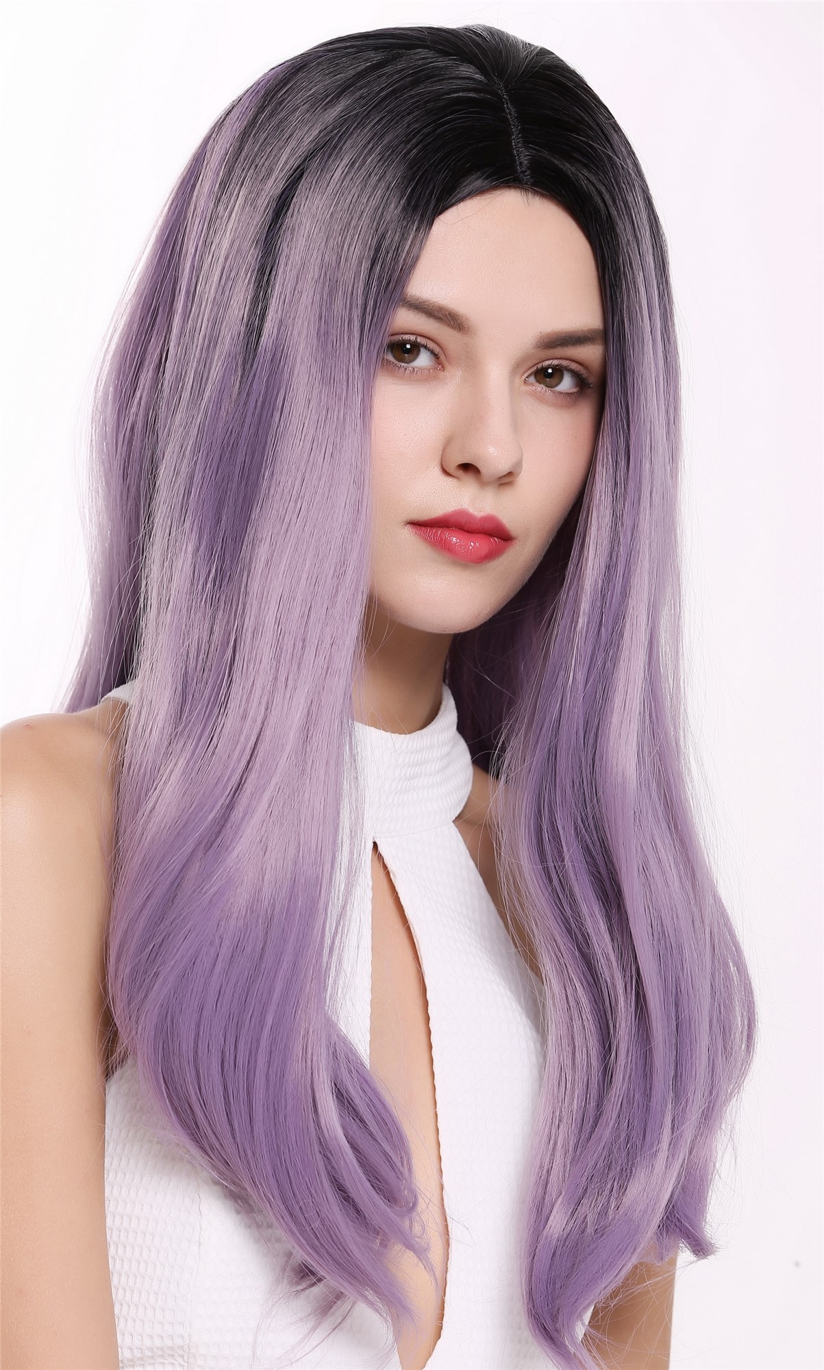 glatte Tressen-Perücke mit Kopfhaut-Imitat Blauviolett-Samtschwarz-Mix lange Haare für Damen