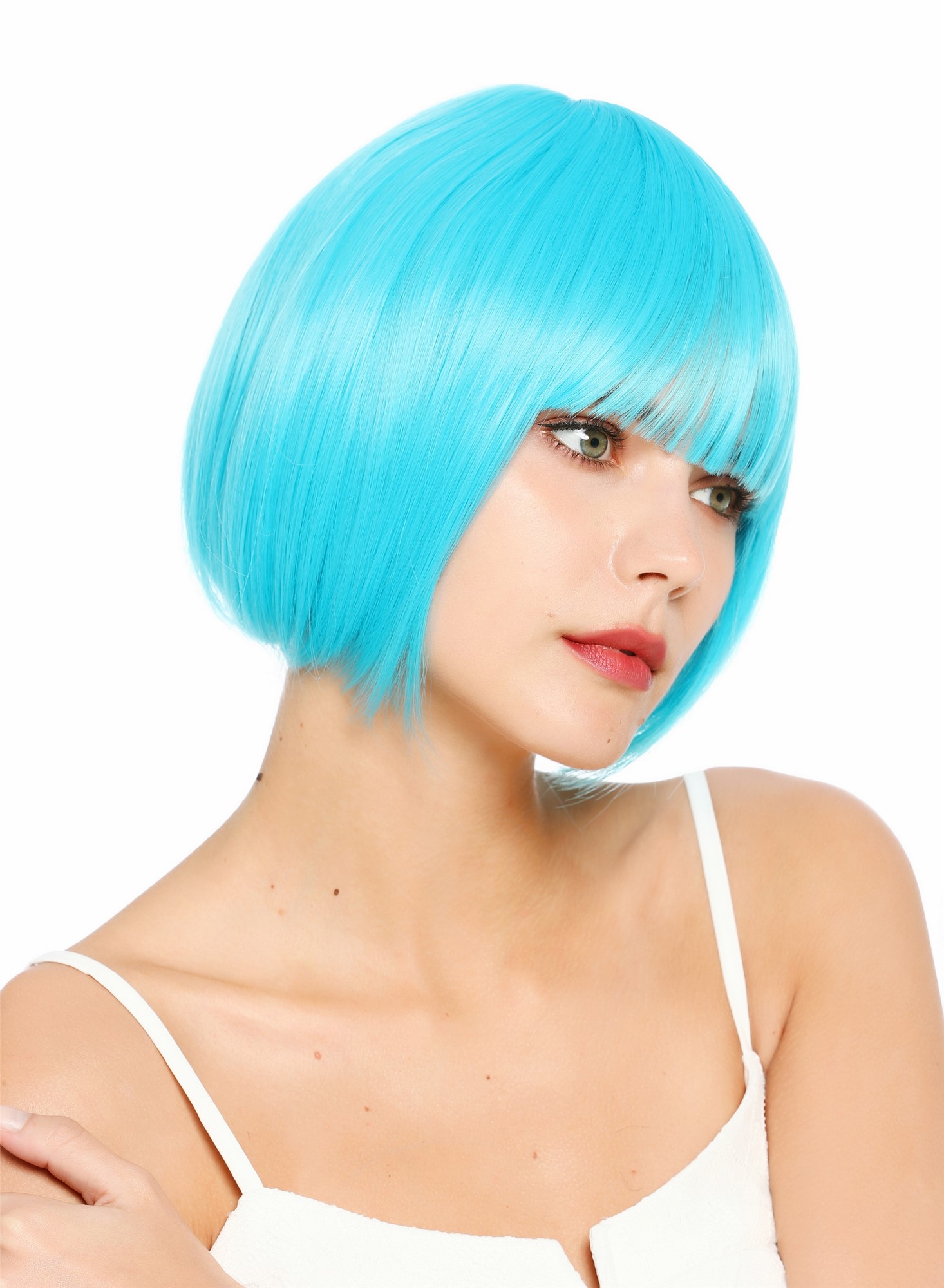 Damenperücke kurz Bob Pony glatt helles Blau Hellblau SZL0751-DHT4535