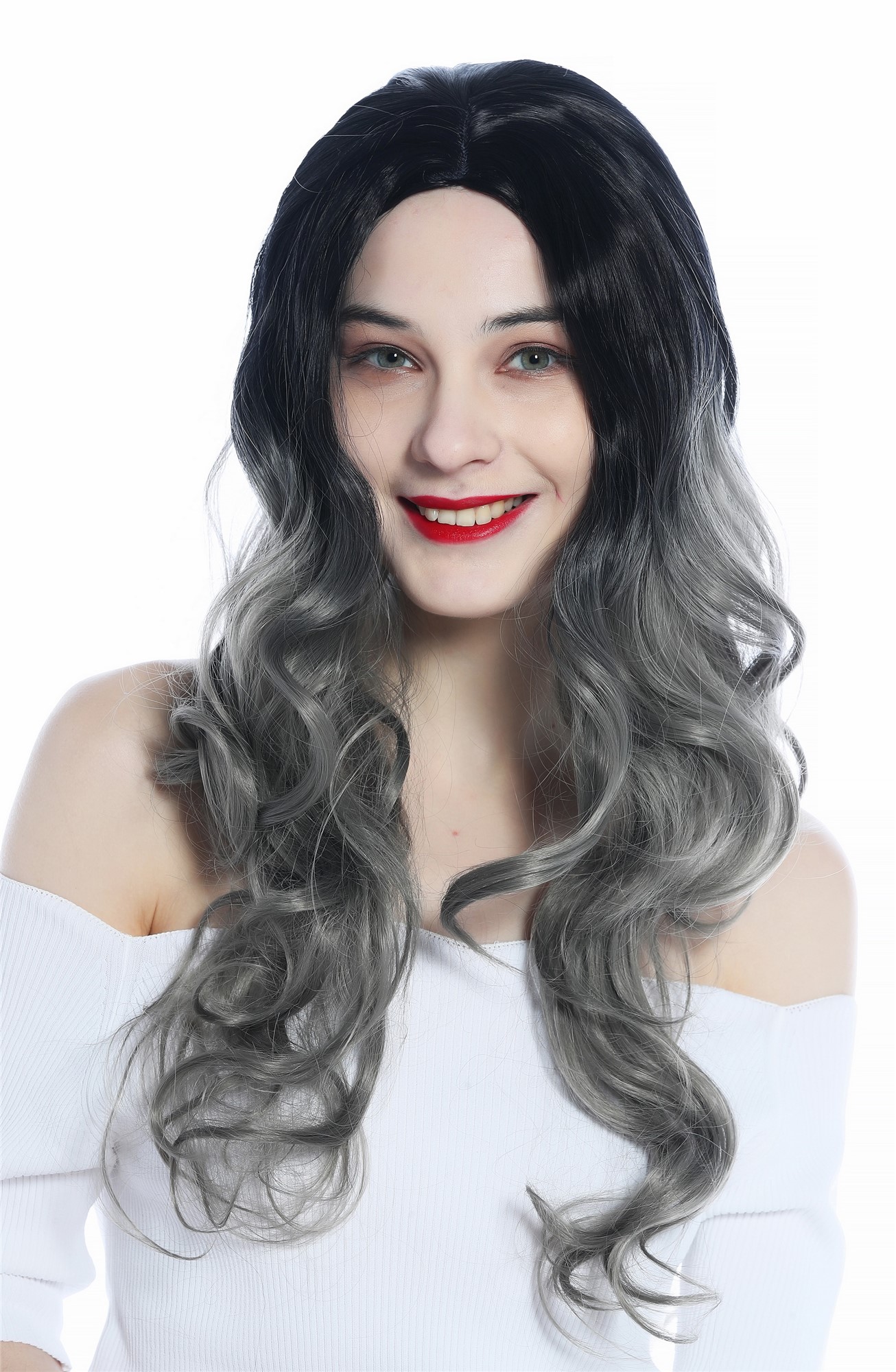 Ladies' Wig very long slightly curled middle-parting ombre black to grey ZM-1029, view 6, WIG ME UP: Your Perücken Online Shop Quality Wigs, Ladies, black-gray gradient, curled, long