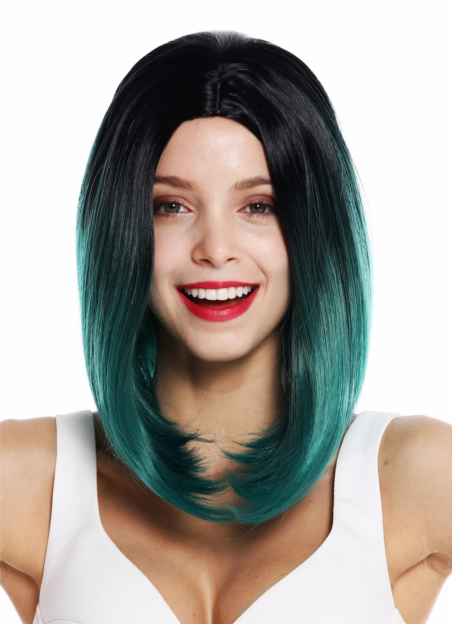 Quality Wigs, Ladies, black-green mix, straight, shoulder-length