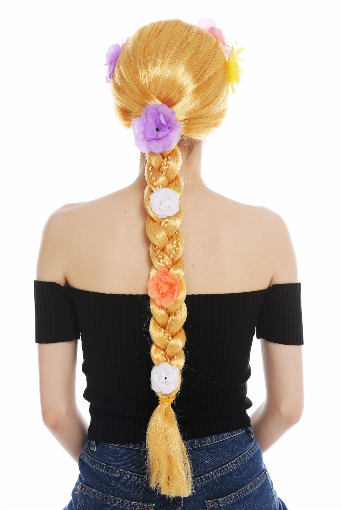 günstige Party Perücke, Perücke lang geflochtener Zopf Blumen Goldblond 31962-P35, Ansicht 4, WIG ME UP: Ihr Perücken Online Shop geflochtene Party Perücke Strohblond lange Haare für Damen