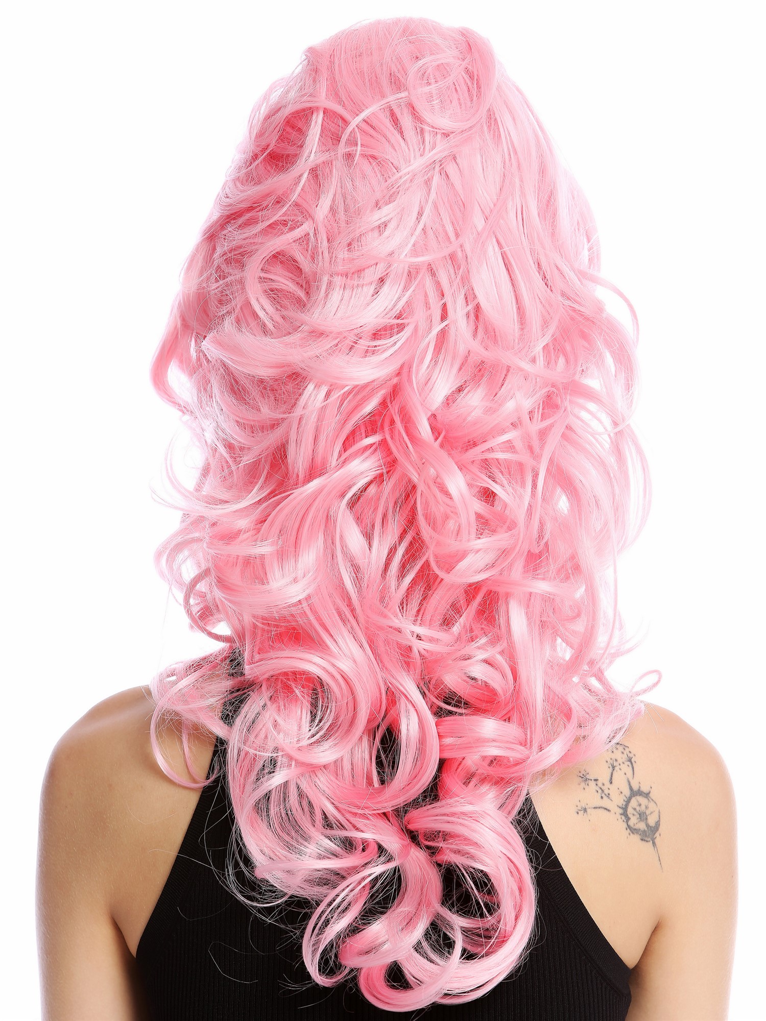 hochwertige Qualitätsperücken, Perücke 60er Retro Hochsteckfrisur Beehive Rosa GFW2418-TF2317-F1, Ansicht 4, WIG ME UP: Ihr Perücken Online Shop lockige Tressen-Perücke Hellrosa lange Haare für Damen