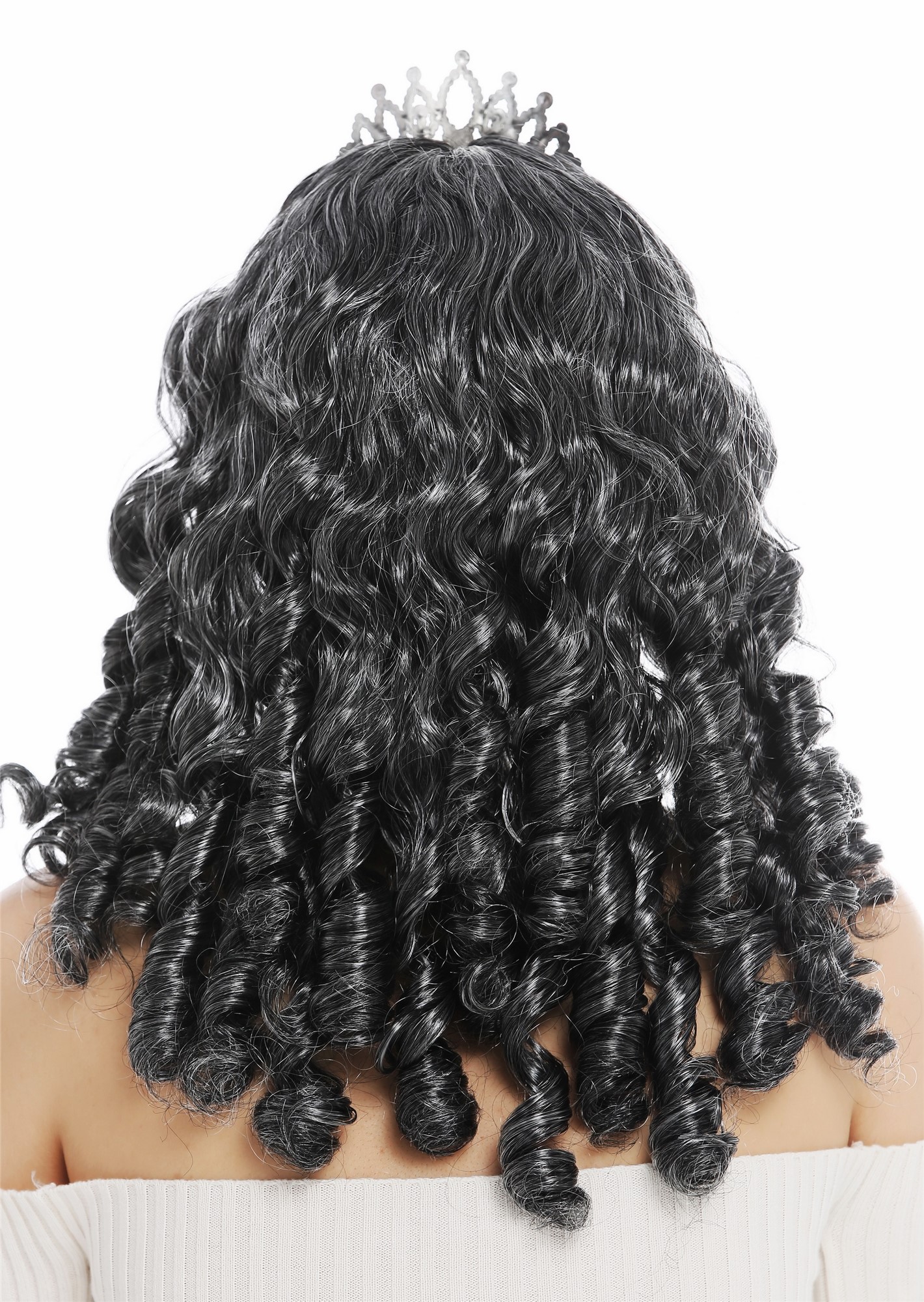 günstige Party Perücke, Perücke Königin Fee Prinzessin grau Locken Tiara 68840-P103-68, Ansicht 6, WIG ME UP: Ihr Perücken Online Shop lockige Party Perücke Dunkelgrau schulterlange Haare für Damen