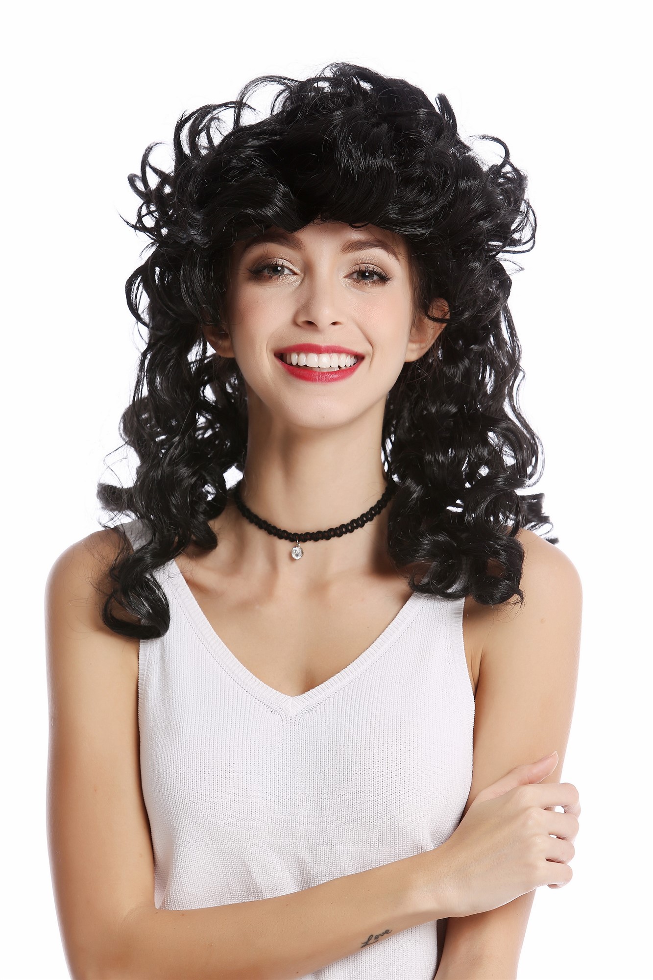 Party Wig, Ladies, Black, curled, long