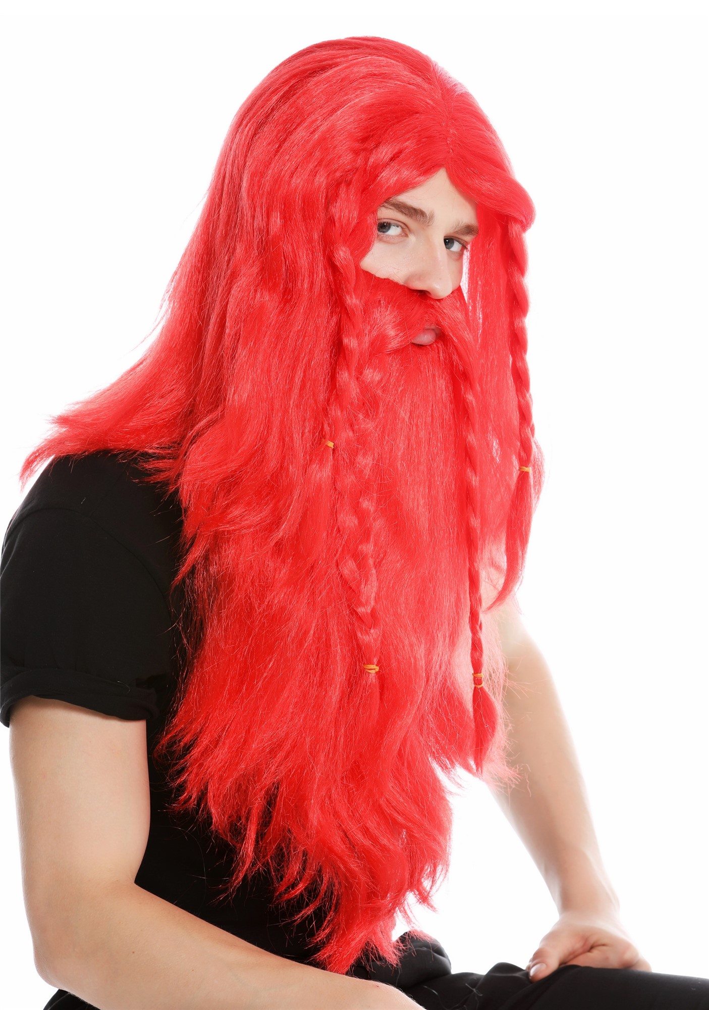 Wig & beard men carnival viking barbarian dwarf red old long plaited RJ033, view 3, WIG ME UP: Your Perücken Online Shop Party Wig, Men, Red, Braided, short