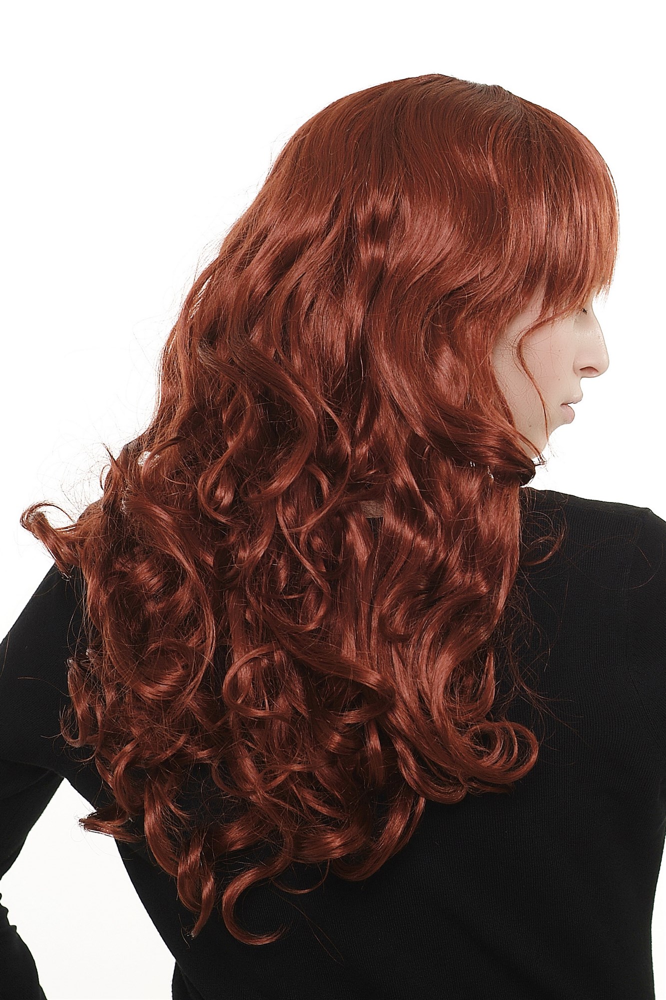 Lady wig sexy wild fringe bangs dark red urls volume Jezebel She-Devil 3404, view 4, WIG ME UP: Your Perücken Online Shop Quality Wigs, Ladies, copper, wavy, long