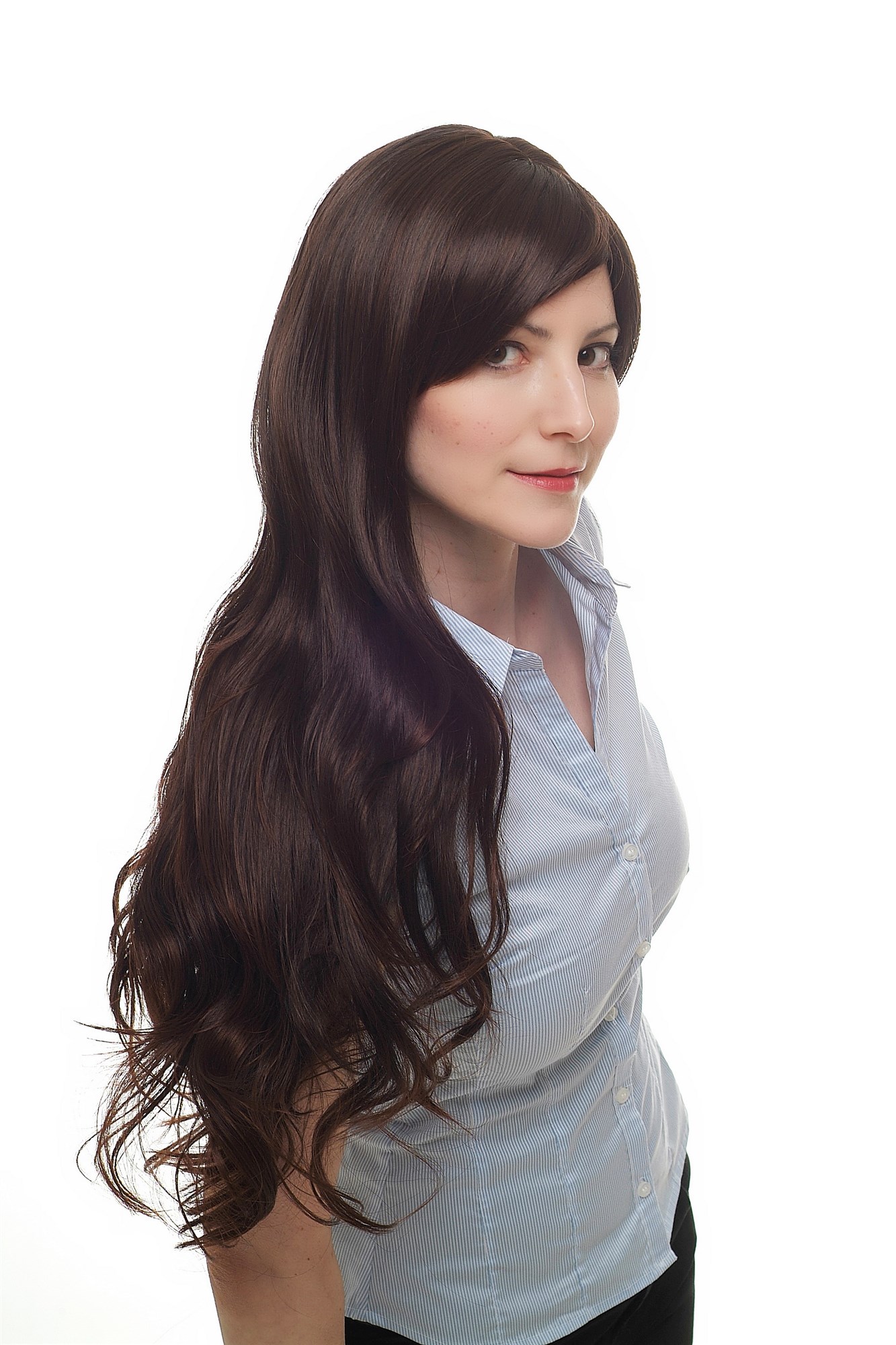 hochwertige Qualitätsperücken, Perücke Mahagoni gewellt Scheitel H9562-2T33, Ansicht 2, WIG ME UP: Ihr Perücken Online Shop wellige Tressen-Perücke mit Kopfhaut-Imitat Braun sehr lange Haare für Damen