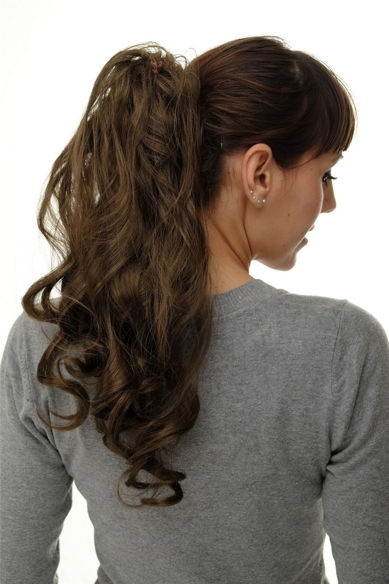 hochwertiges Haarteil Butterfly-Clip + Steckkämme + Gummizug lockig Goldbraun WK08-10, Ansicht 5, WIG ME UP: Ihr Perücken Online Shop lockiges Zopf-Haarteil Mittel-Goldbraun 60 cm lang