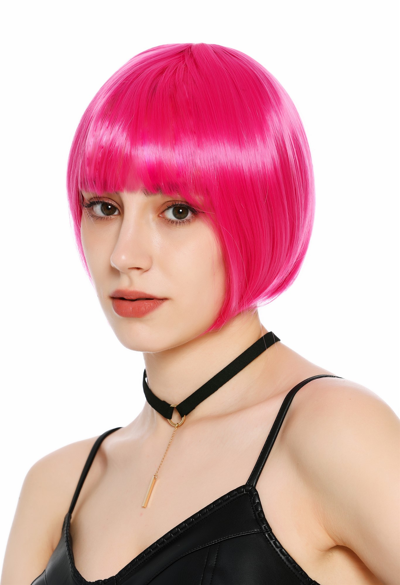 Damenperücke kurz Bob Pony glatt leuchtendes Pink Rosa SZL0751-DHT8D