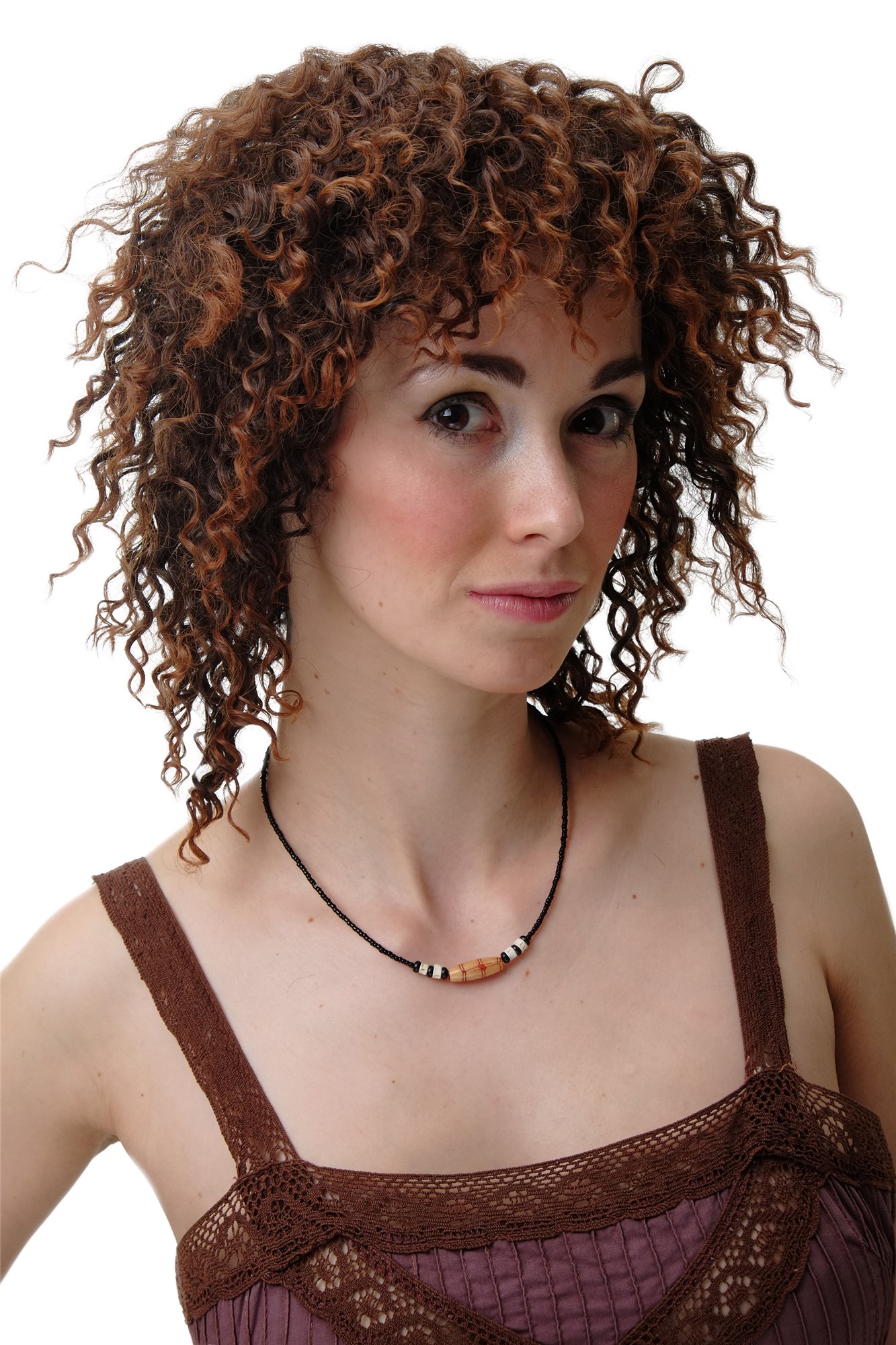 hochwertige Qualitätsperücken, Perücke Afro Karibik Krepplocken Rotbraun 4127-430T, Vorderansicht, WIG ME UP: Ihr Perücken Online Shop lockige Tressen-Perücke Braun schulterlange Haare für Damen