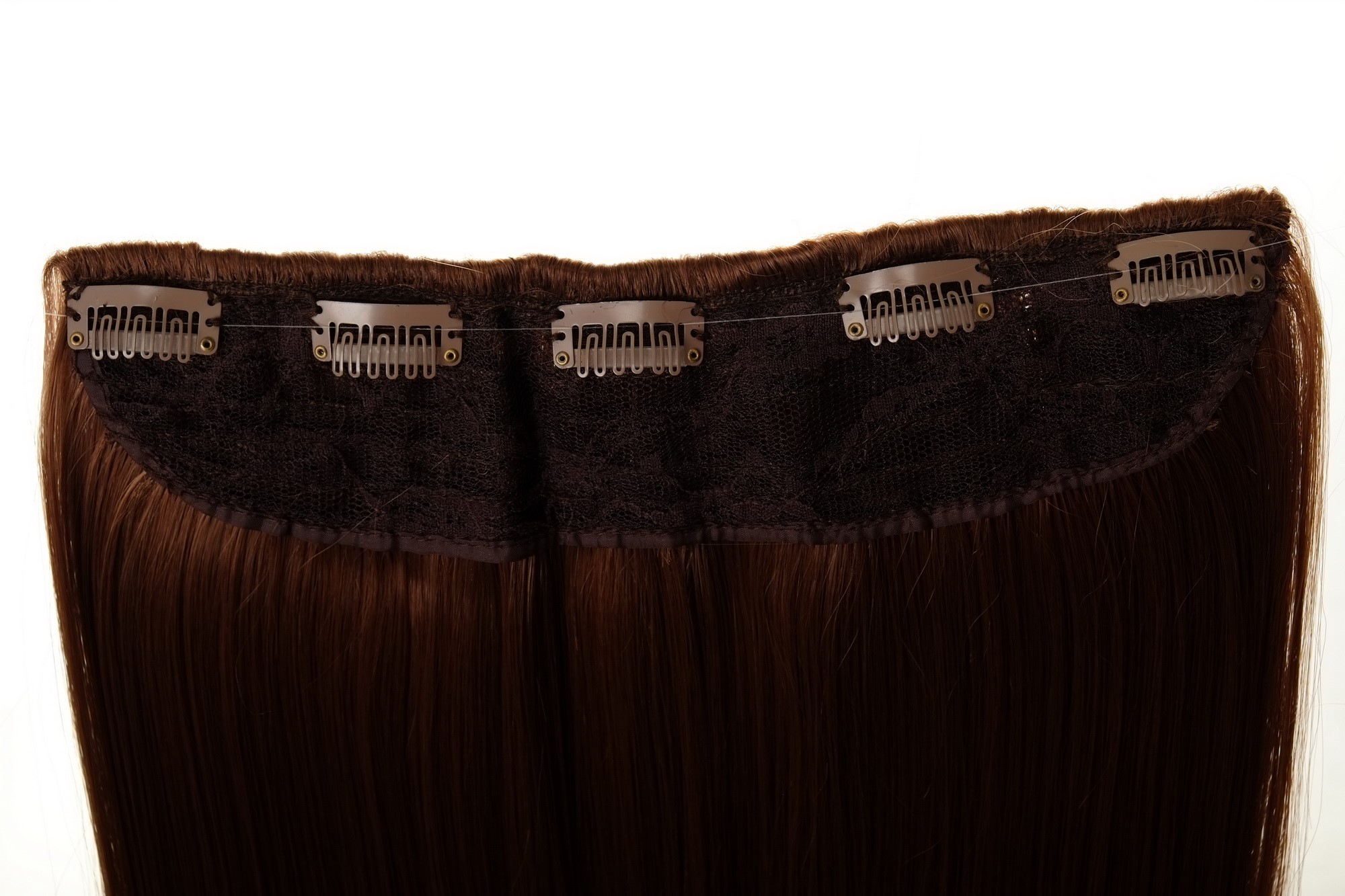 Haarteil Haarverlängerung 5 Clips glatt Braun Kupferbraun L30173-30, Ansicht 3, WIG ME UP: Ihr Perücken Online Shop glatte Halbperücke Kupferbraun 45 cm lang