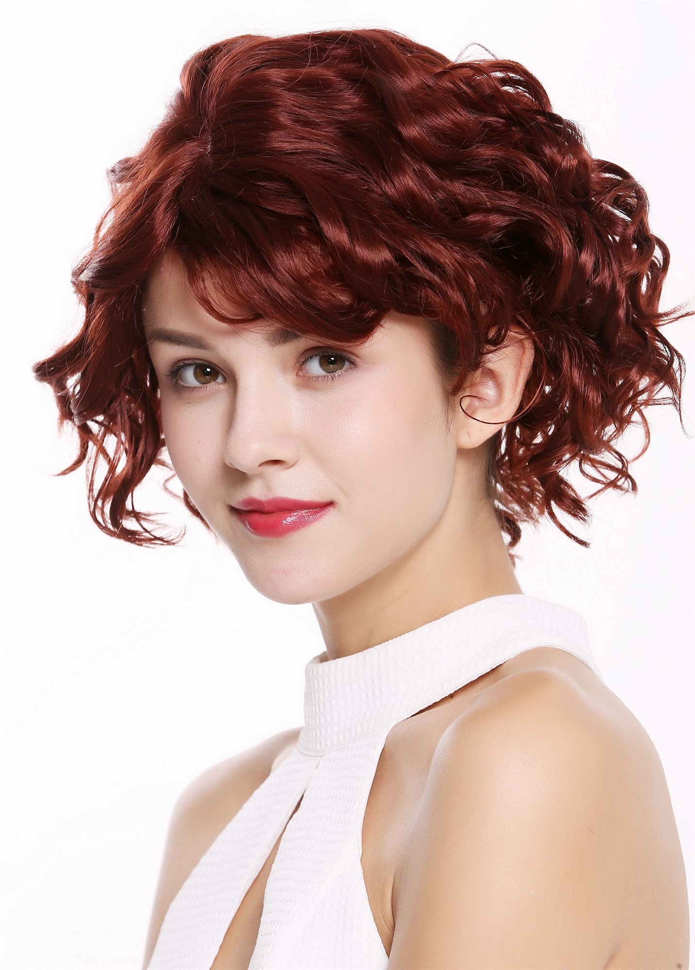 hochwertige Qualitätsperücken, Frauen Perücke kurz wild wellig Rotbraun MINA-35, Ansicht 3, WIG ME UP: Ihr Perücken Online Shop wellige Tressen-Perücke mit Kopfhaut-Imitat Rotbraun kurze Haare für Damen