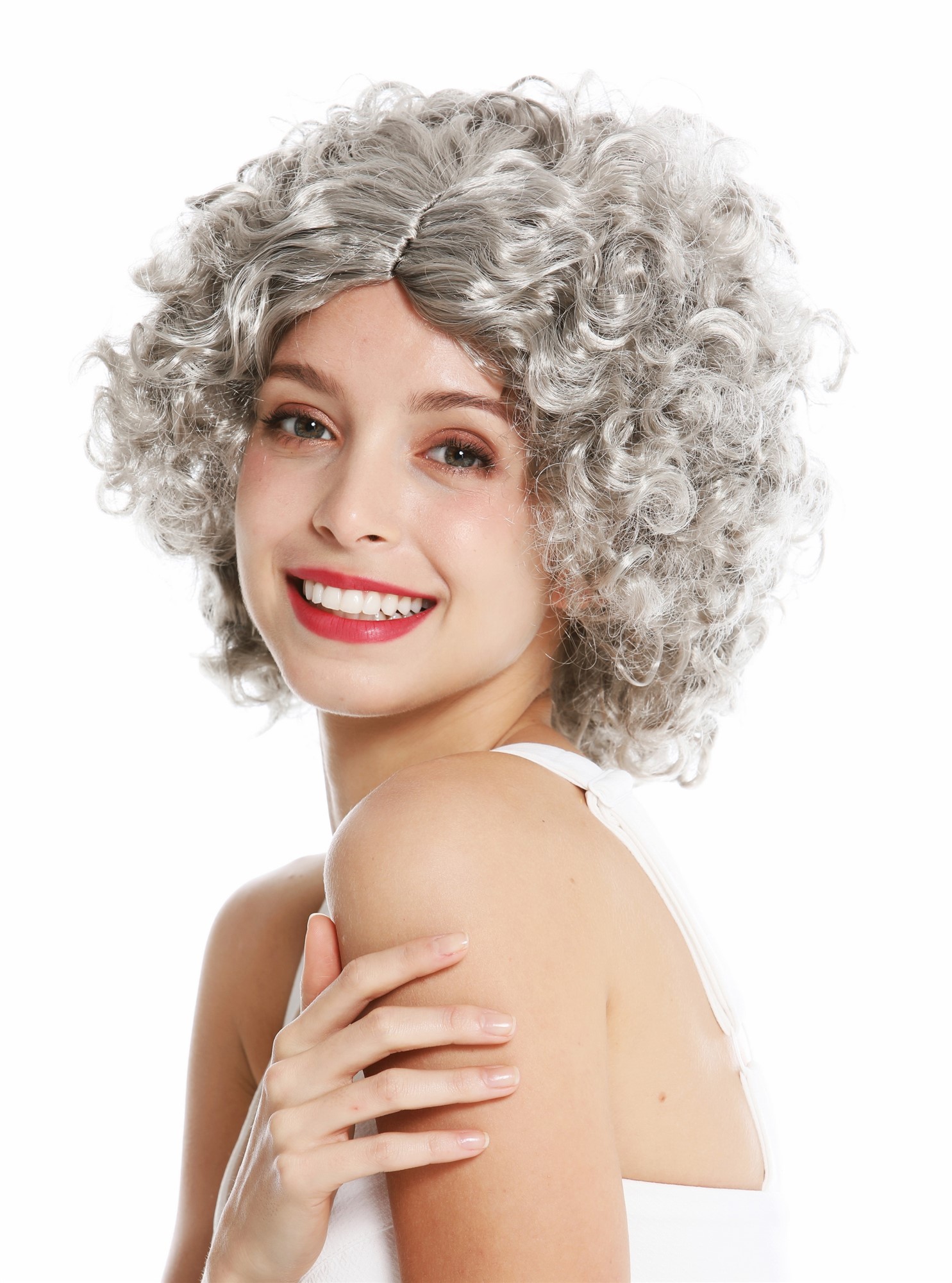 Women's party wig funky 60's 70's funk afro curls middle parting grey DH1101, view 3, WIG ME UP: Your Perücken Online Shop Party Wig, Ladies, silver gray, curled, short