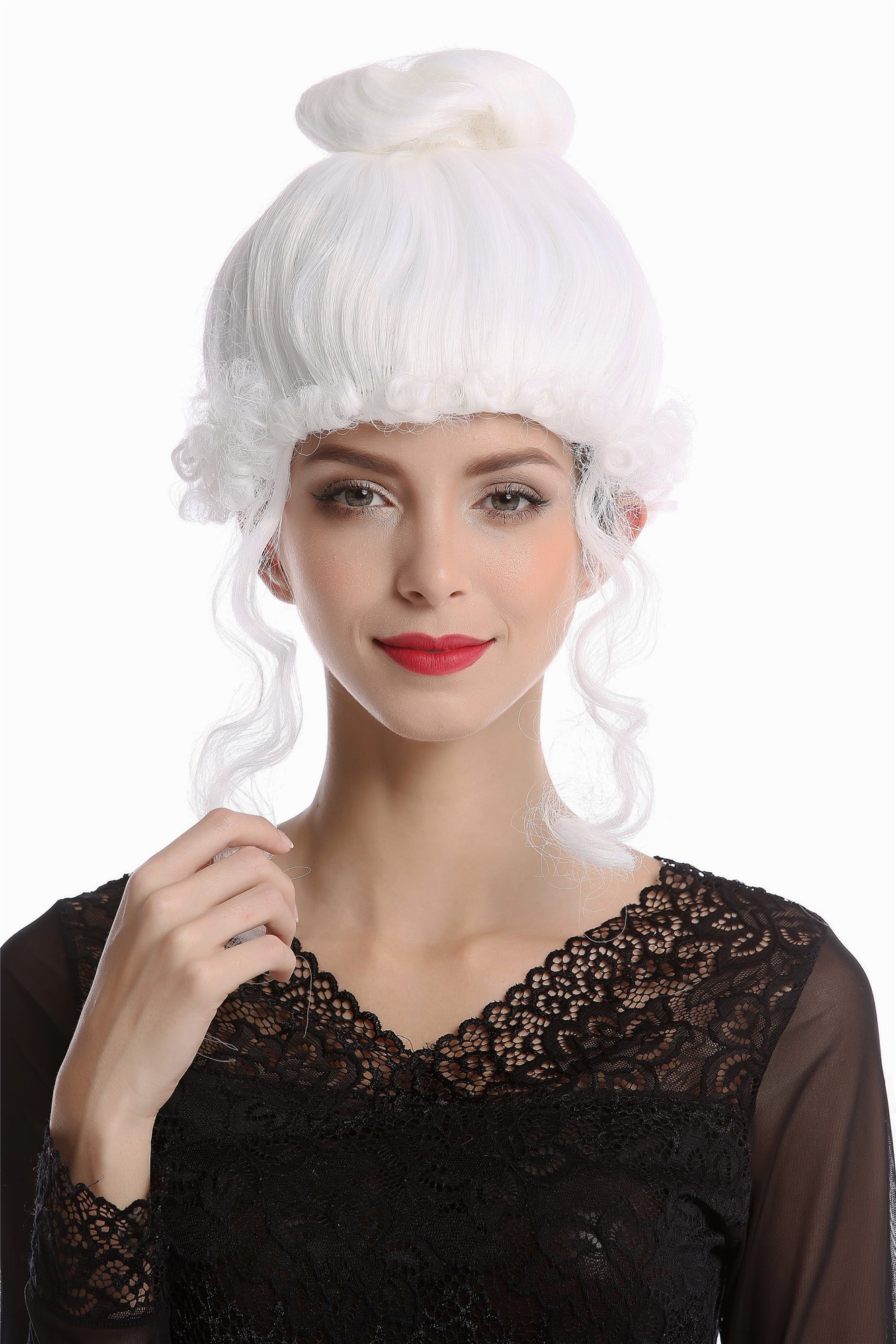 68539-P60white historic Victorian Georgian Renaissance Baroque Queen Noble beehive ringlets, view 2, WIG ME UP: Your Perücken Online Shop Party Wig, Ladies, White, curled, short