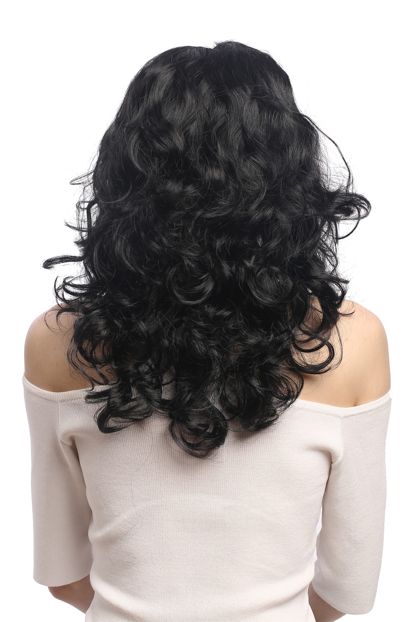 Lady Party Wig Halloween Fancy Dress long very voluminous curly curls middle-parting black 20", view 2, WIG ME UP: Your Perücken Online Shop Party Wig, Ladies, Black, curled, long