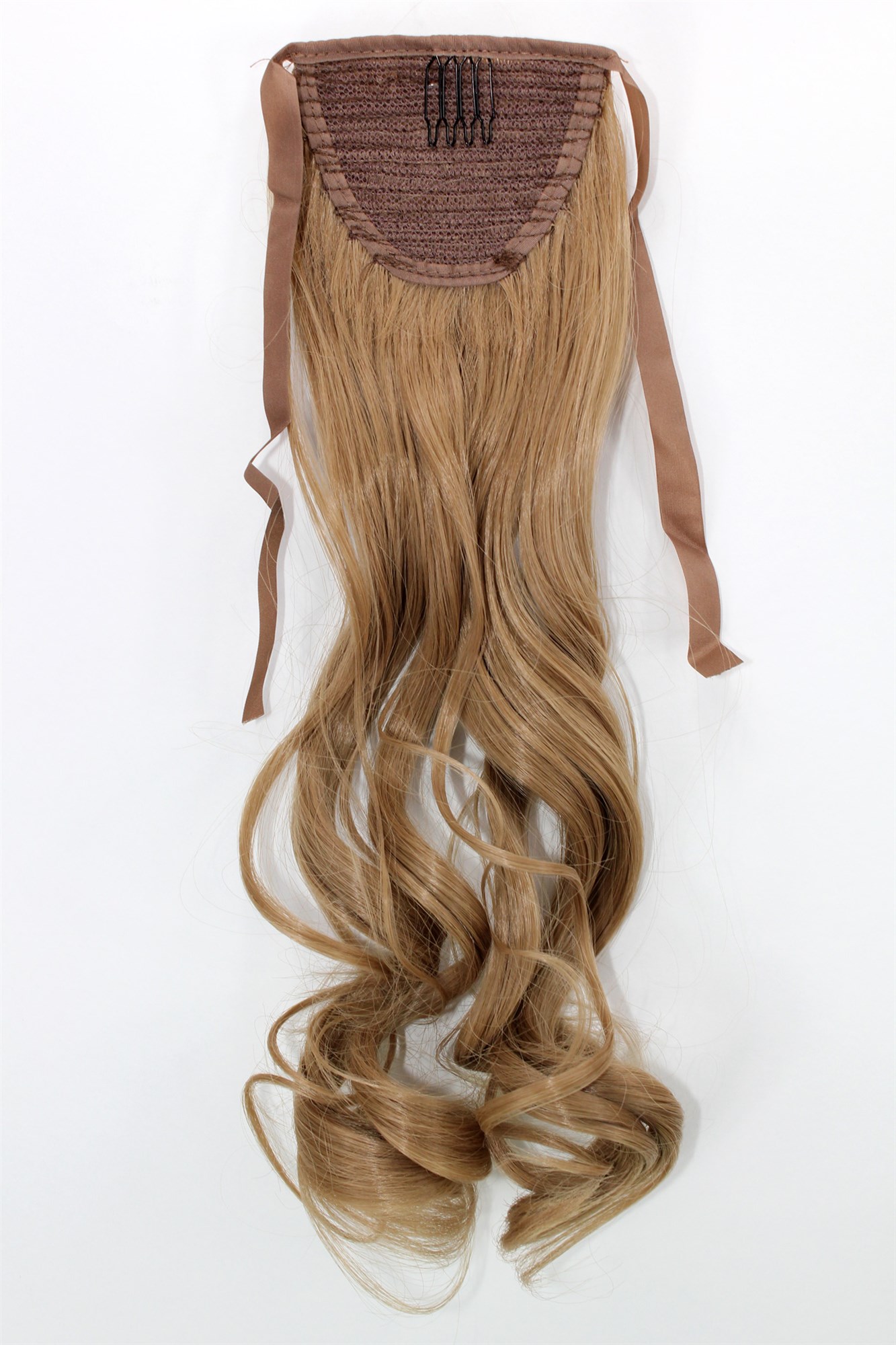 YZF-TC18-22 Hairpiece Pontail Pigtail extension slim light wavy comb and ribbon medium blond 18", view 2, WIG ME UP: Your Perücken Online Shop Ponytails, Blonde, wavy, shoulder-length