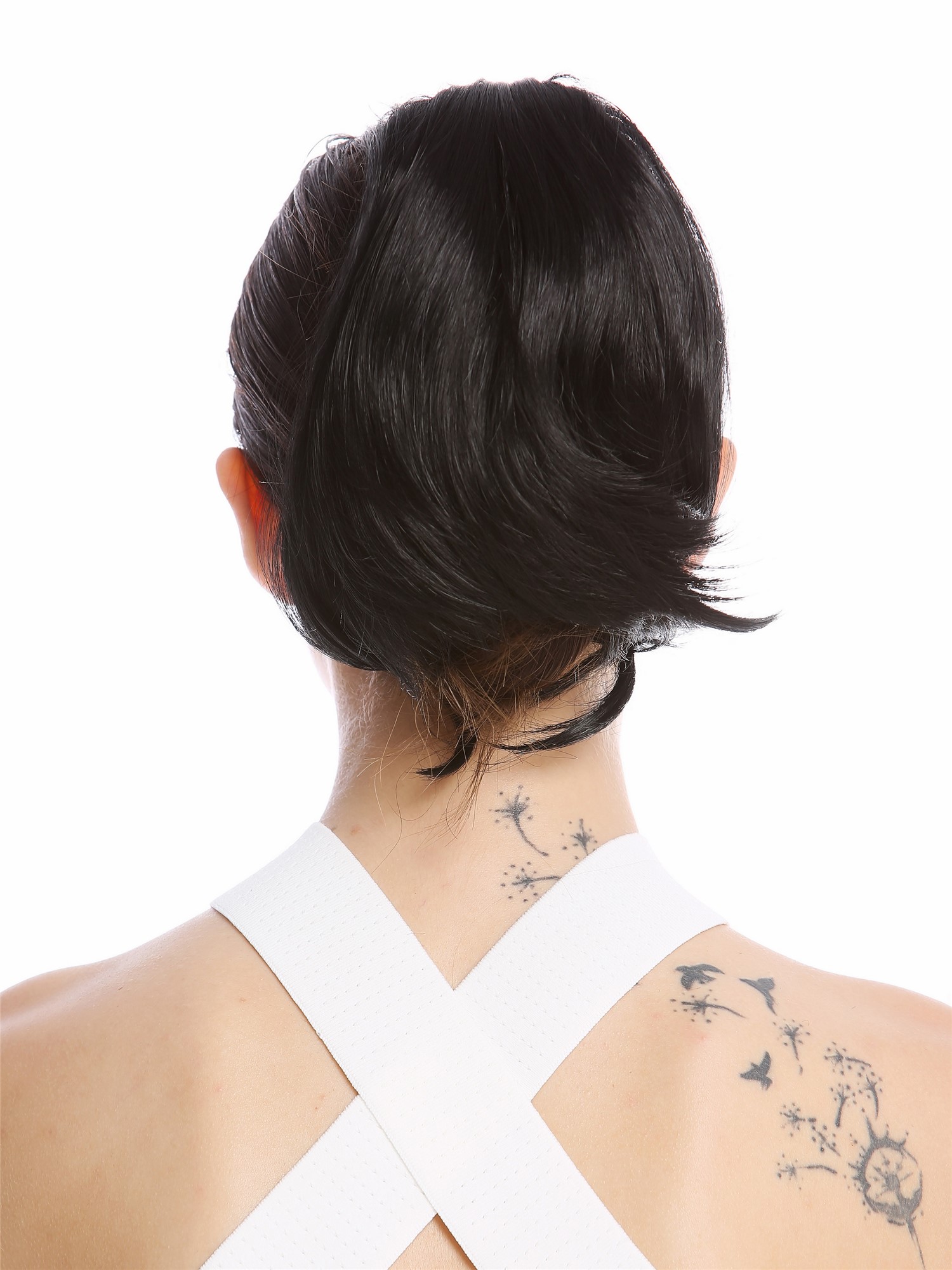 hochwertiger Zopf Pferdeschwanz kurz glatt Schwarz N869-V-1, Vorderansicht, WIG ME UP: Ihr Perücken Online Shop lockiges Zopf-Haarteil Schwarz 20 cm lang