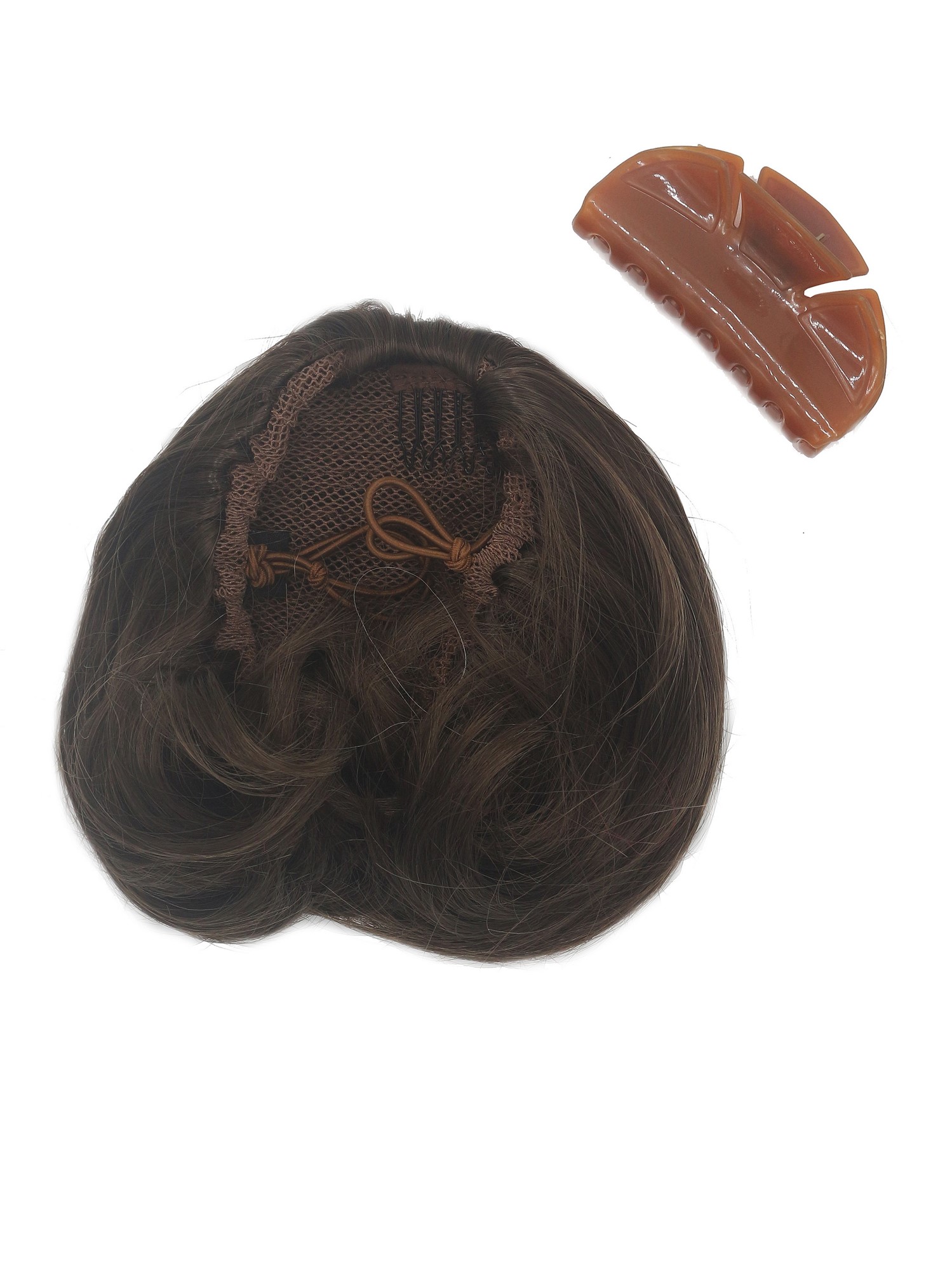 Ponytail Hairpiece short straight voluminous like hair bun medium brown 909AB, view 4, WIG ME UP: Your Perücken Online Shop Ponytails, dark ash brown, curled, short