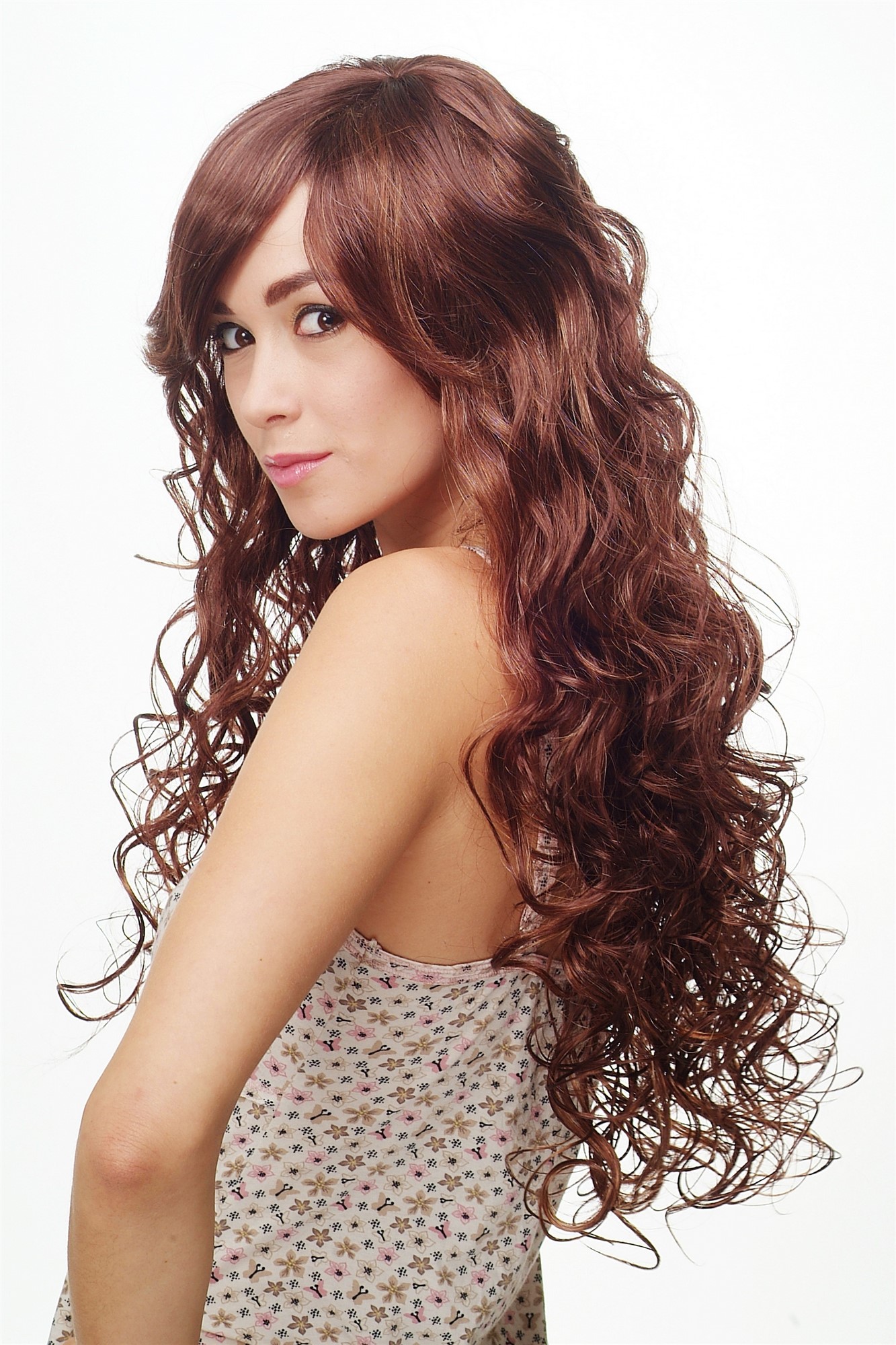hochwertige Qualitätsperücken, Damenperücke Volumen Locken Mahagoni Braun Blond Modell: DW1086A, Ansicht 5, WIG ME UP: Ihr Perücken Online Shop lockige Tressen-Perücke mit Kopfhaut-Imitat Braun-Blond-Mix lange Haare für Damen