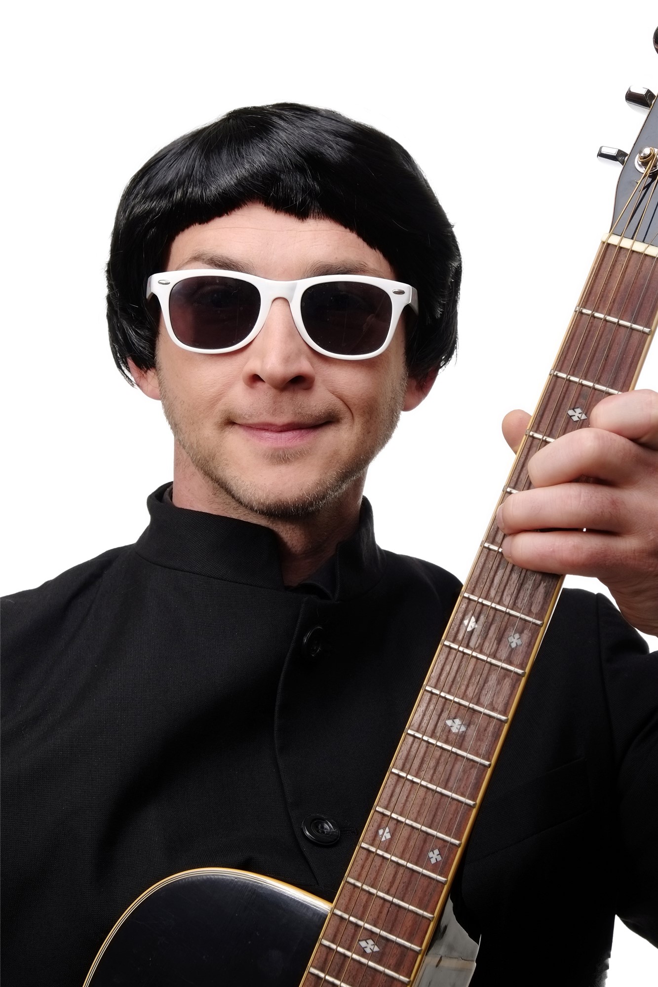 Halloween Wig men man Popstar Mod Britpop 60ies Style bowl cut black 1496, front view, WIG ME UP: Your Perücken Online Shop Party Wig, Unisex, Black, straight, short