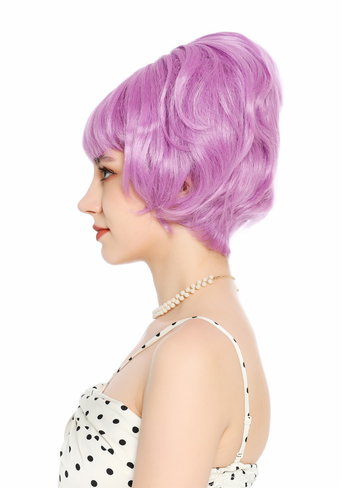 Perücke Damen Retro 50er 60er Beehive hochtoupiert kurz Pony Lila VK-65-purple