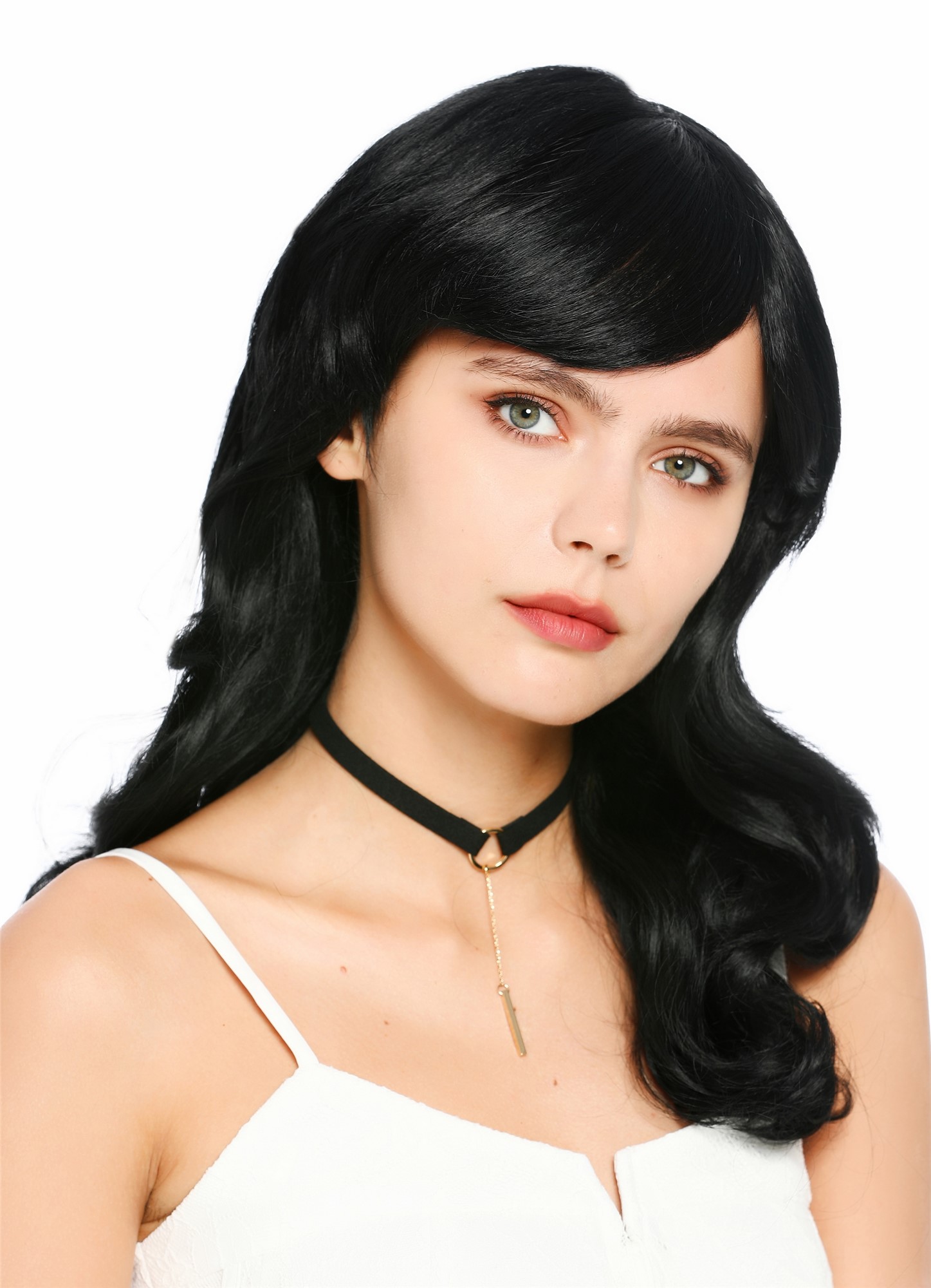 wellige Party-Perücke Schwarz 50 cm lange Perücke für Damen