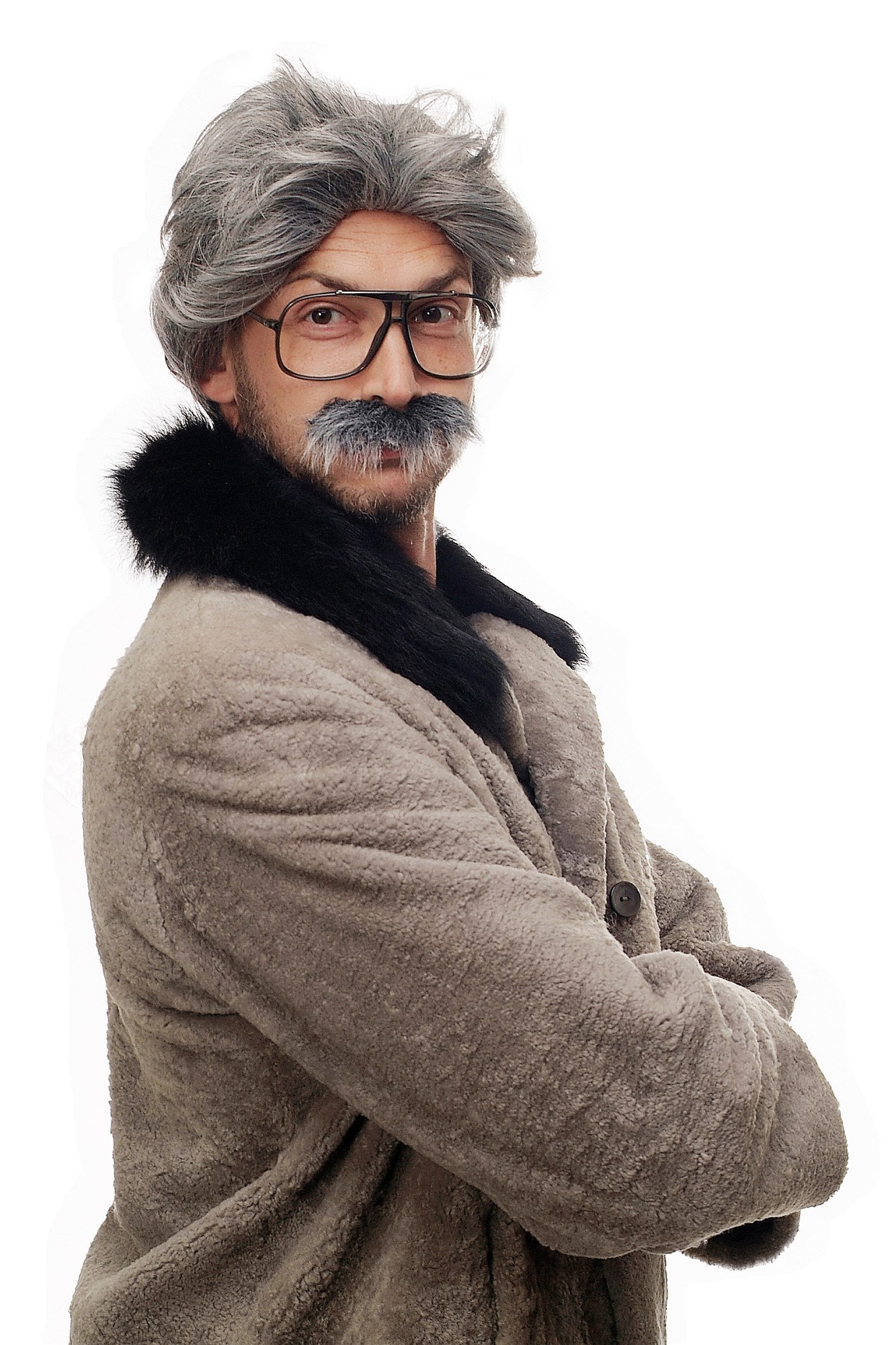 günstige Party Perücke, Opa Großvater Perücke & Bart Kauz Professor grauhaarig 4129, Ansicht 3, WIG ME UP: Ihr Perücken Online Shop wellige Party Perücke Schwarz,Grau kurze Haare für Herren