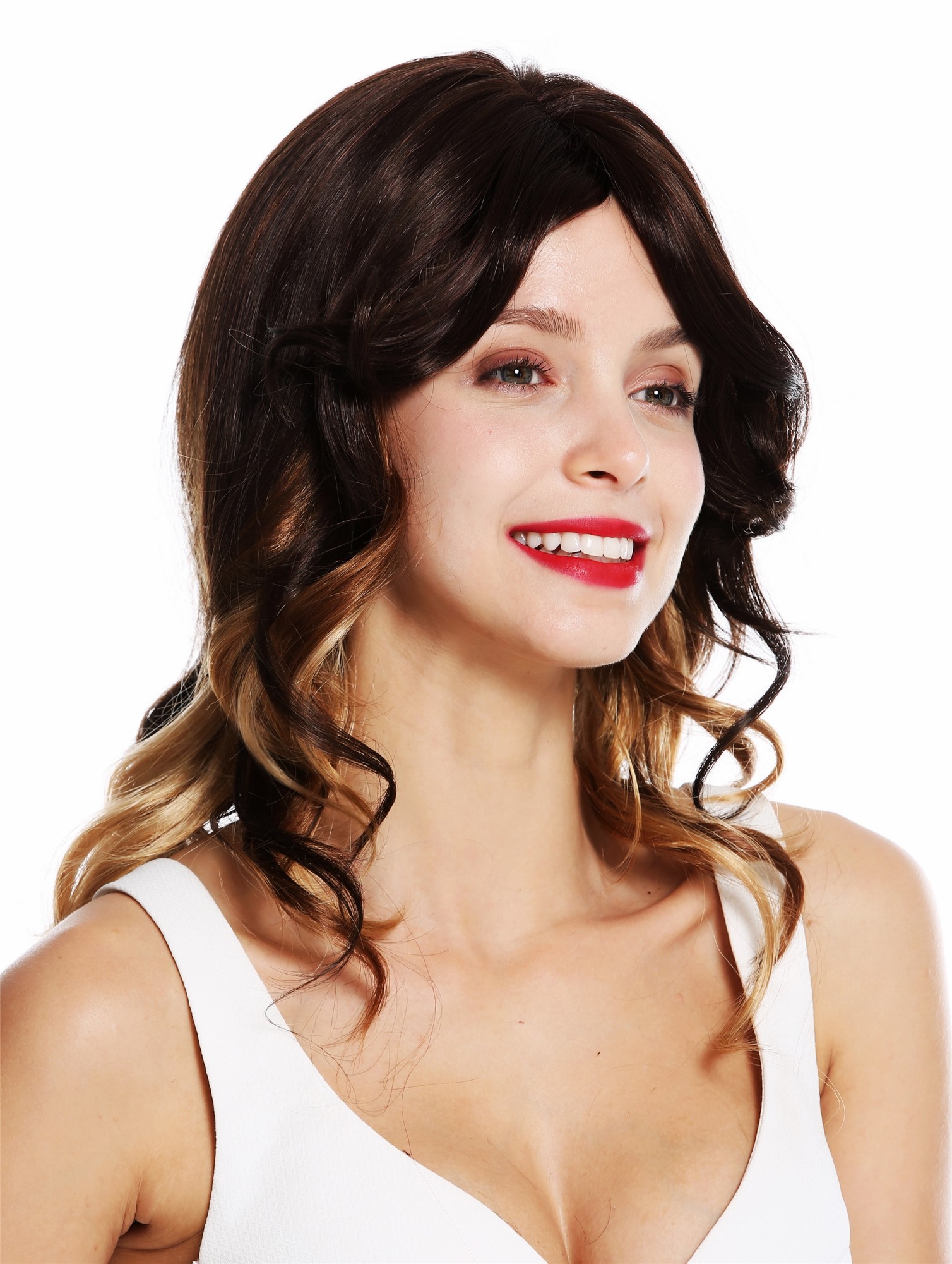 Lady wig long very voluminous wavy waved parting brown blonde highlights VK-45, view 3, WIG ME UP: Your Perücken Online Shop Quality Wigs, Ladies, brown-blonde mix, curled, long