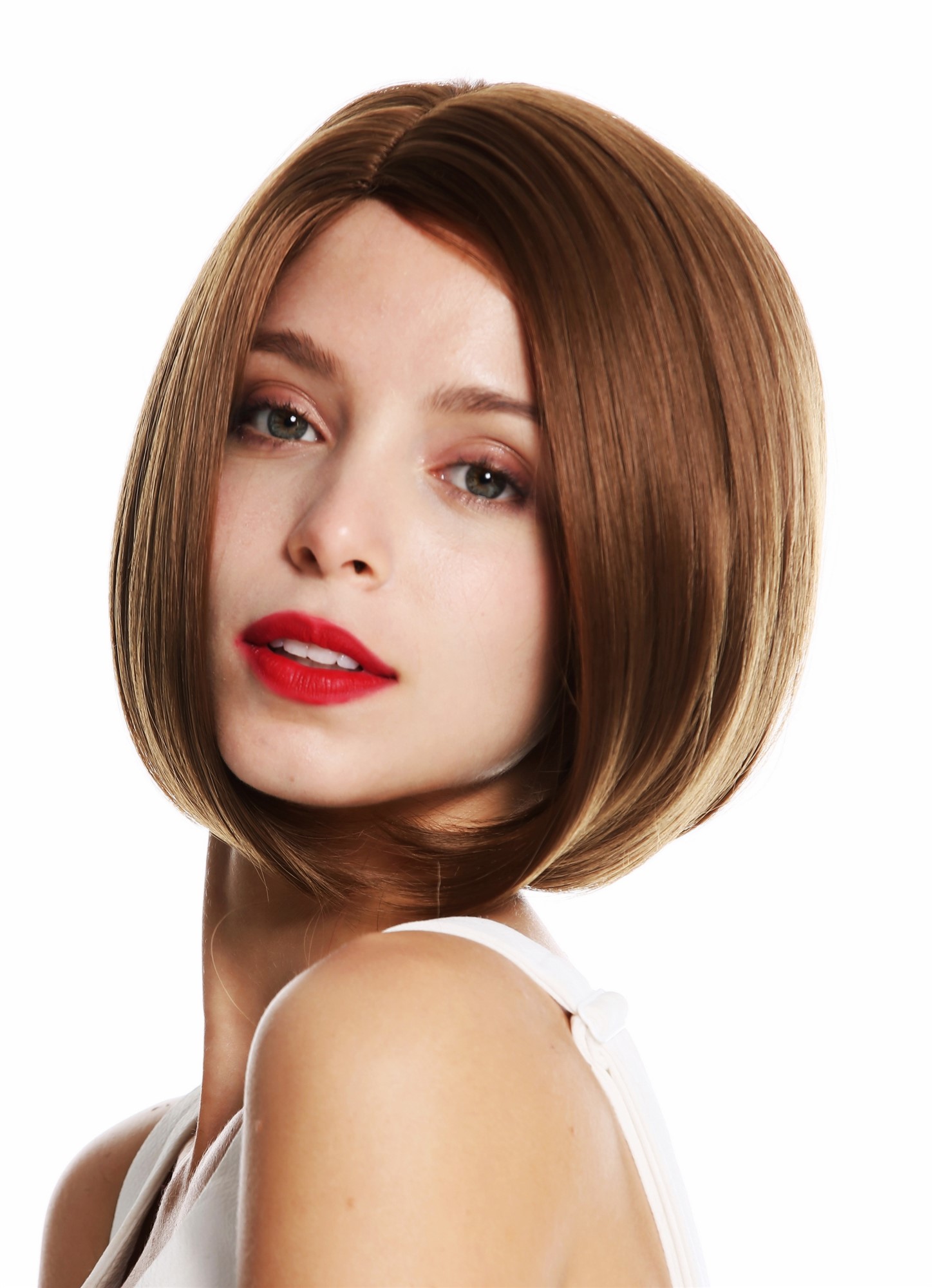 Women's wig short curved Long Bob style middleparting sleek brown VK-54, view 3, WIG ME UP: Your Perücken Online Shop Quality Wigs, Ladies, golden brown, straight, short