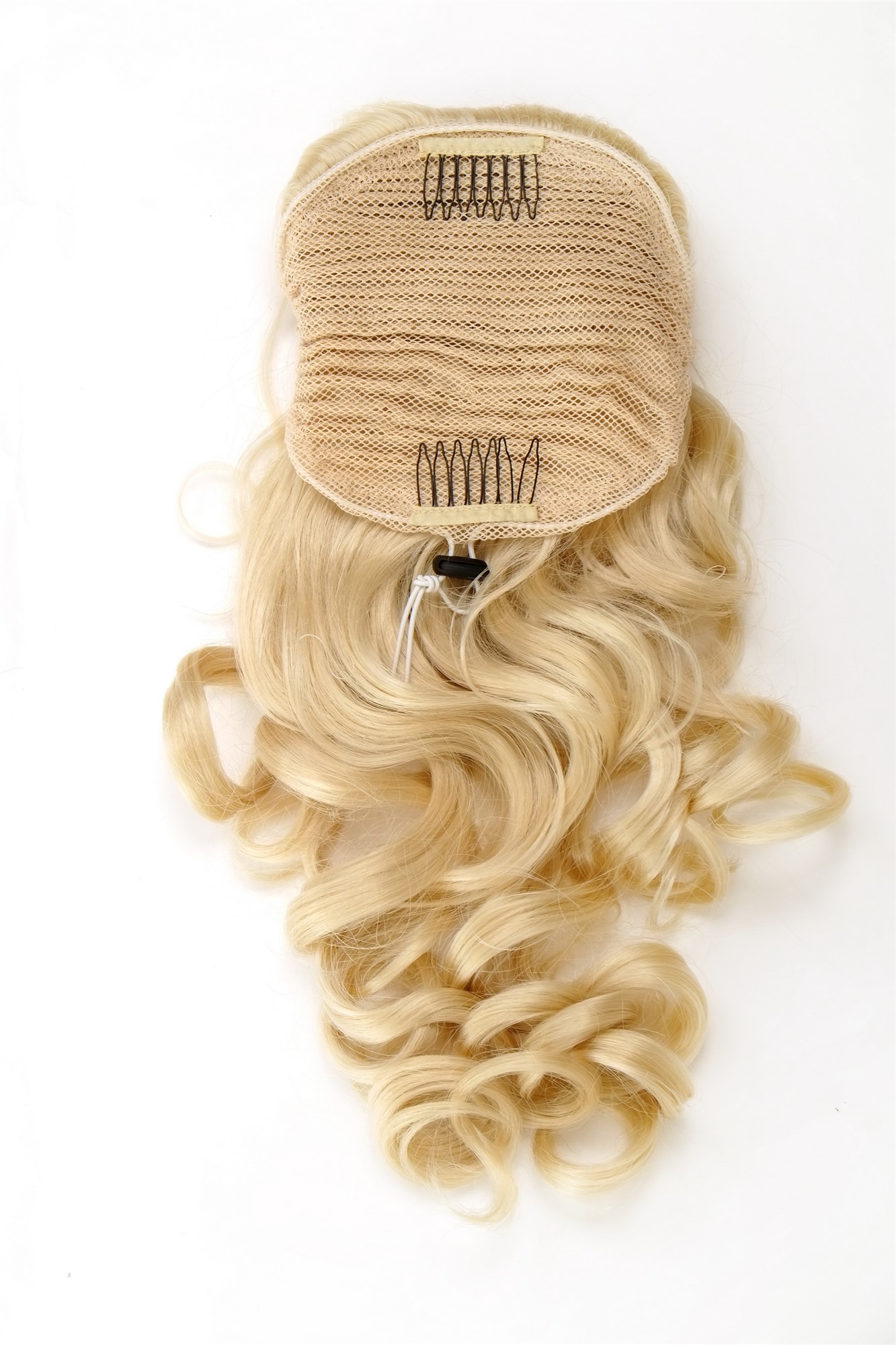 Ponytail combs elastic string curly voluminous very long very bright blond WK03, view 2, WIG ME UP: Your Perücken Online Shop Ponytails, golden-light blonde, curled, long