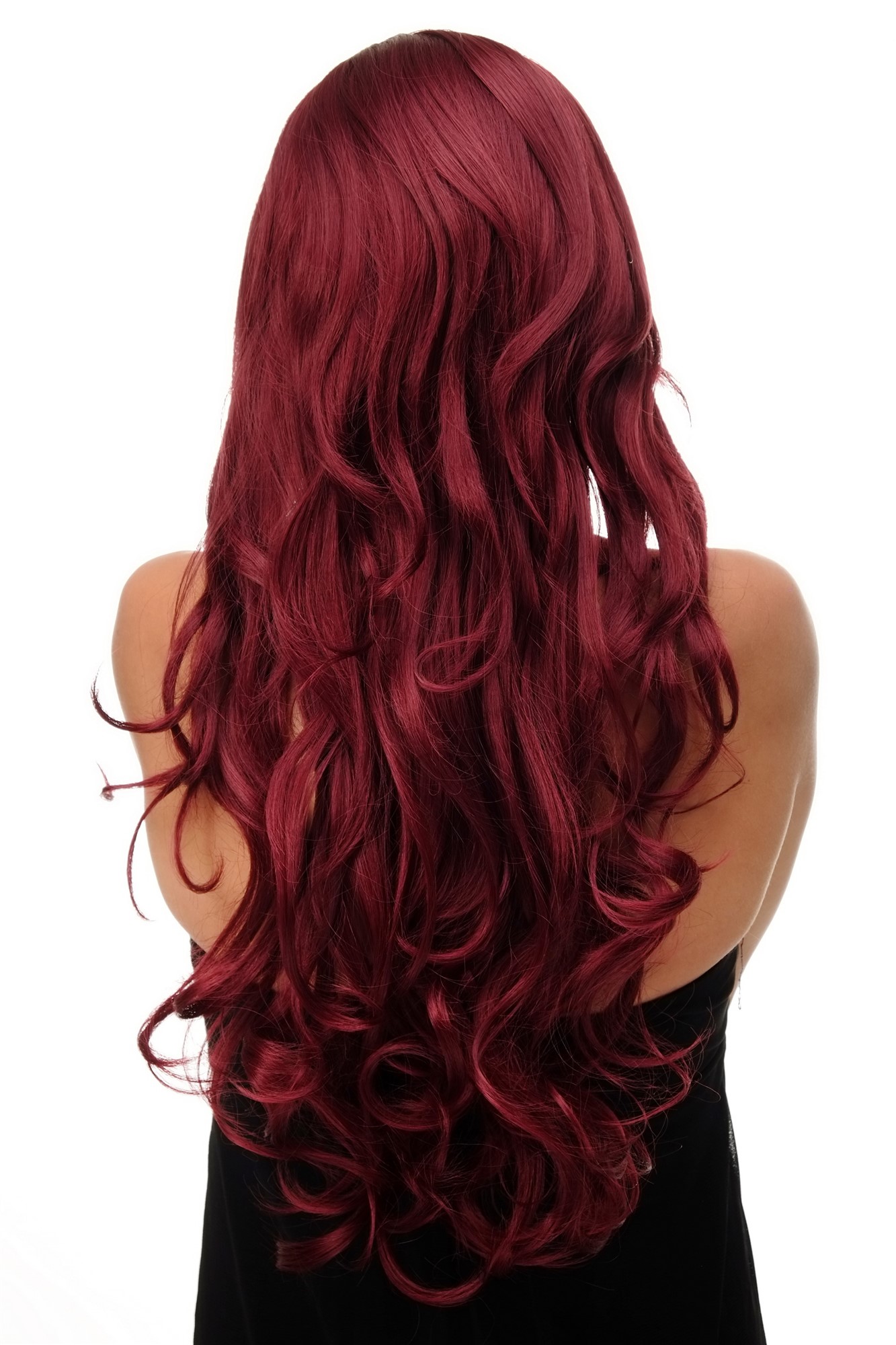 hochwertige Qualitätsperücken, Perücke lang wallendes Haar wellig leicht lockig Granatrot Rot 9204S-39, Ansicht 4, WIG ME UP: Ihr Perücken Online Shop lockige Tressen-Perücke mit Kopfhaut-Imitat Rot lange Haare für Damen