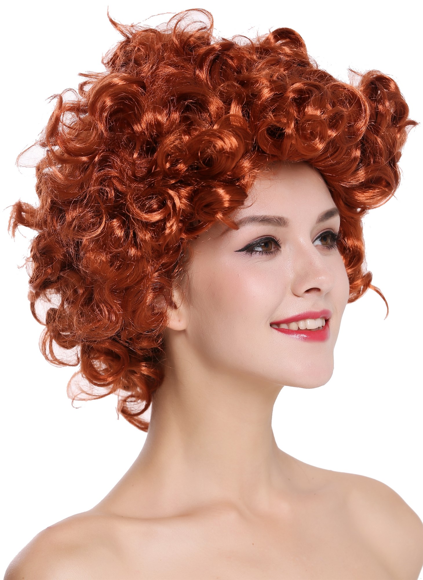 günstige Party Perücke, Perücke Kurz Locken Lockig Rot 80er 91074-ZA131, Ansicht 3, WIG ME UP: Ihr Perücken Online Shop lockige Party Perücke Rot schulterlange Haare für Damen