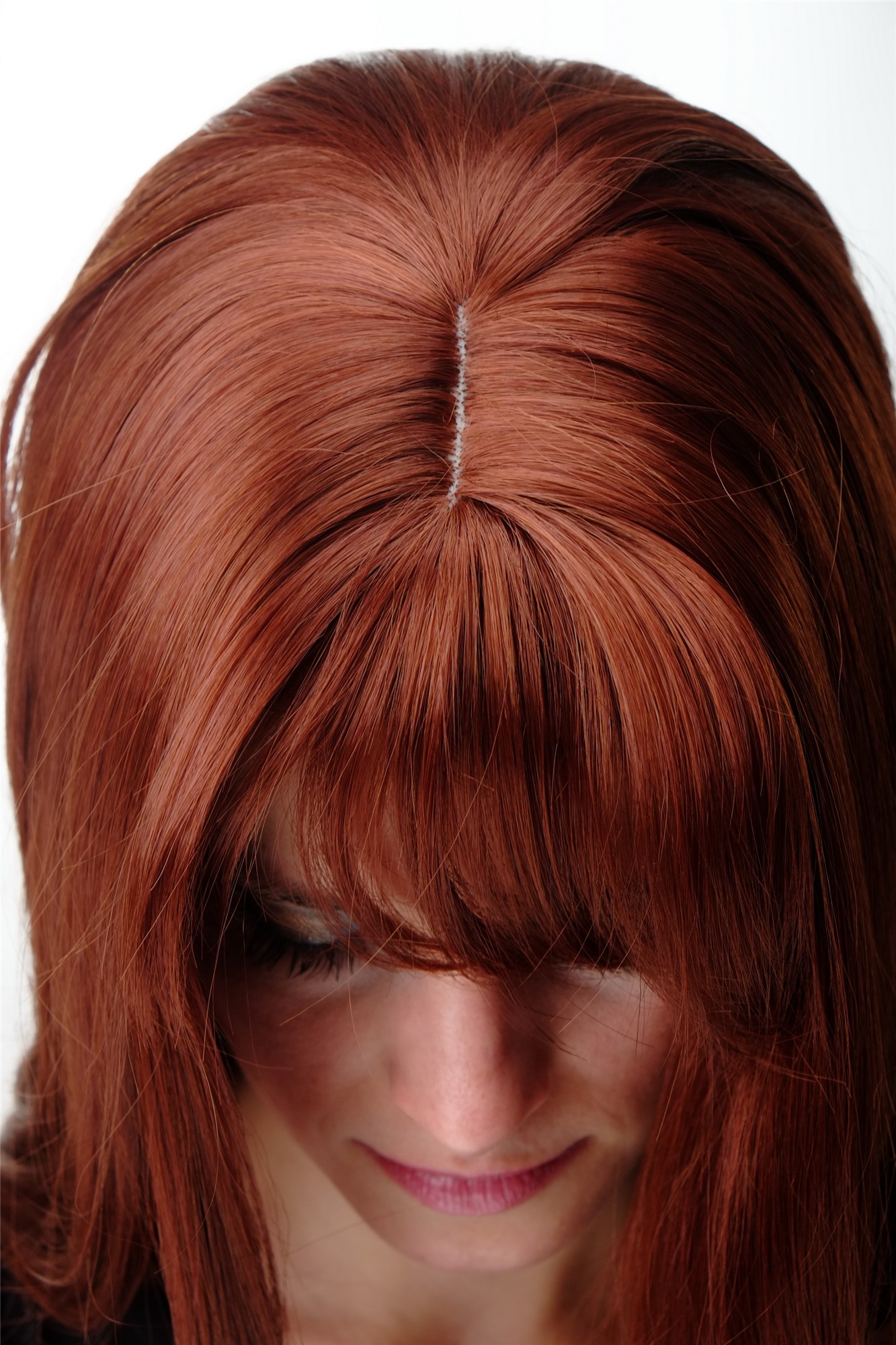 hochwertige Qualitätsperücken, Damen Perücke gestuft lang glatt Pony Rotbraun GFW09-130, Ansicht 5, WIG ME UP: Ihr Perücken Online Shop glatte Tressen-Perücke mit Kopfhaut-Imitat Rotbraun lange Haare für Damen