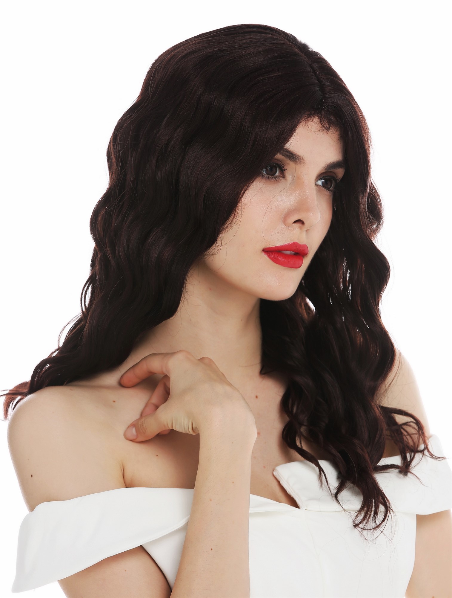 Women's wig ladies' wig long wavy water wave middle parting mahogany brown VK-9, view 5, WIG ME UP: Your Perücken Online Shop Quality Wigs, Ladies, black-brown mix, wavy, long