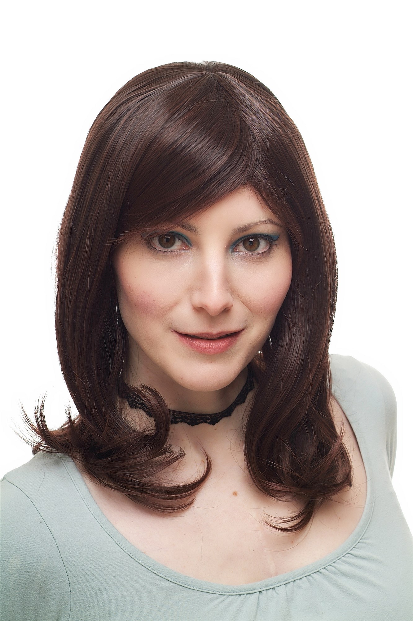 hochwertige Qualitätsperücken, Perücke schulterlang glatt voluminös Mahagoni H2029E-2T33, Vorderansicht, WIG ME UP: Ihr Perücken Online Shop glatte Tressen-Perücke mit Kopfhaut-Imitat Braun schulterlange Haare für Damen