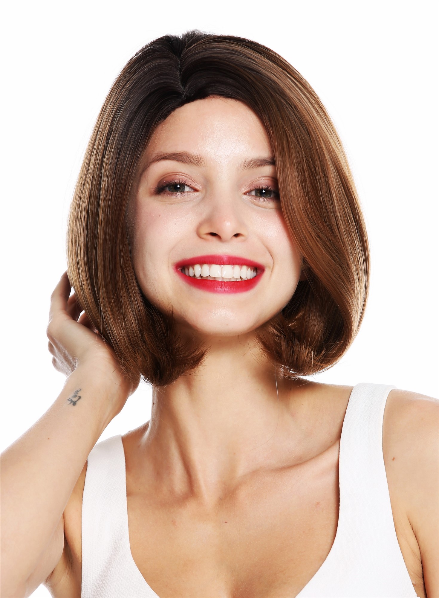 Lady wig bob sleek waved tips parting reddish brown blonde highlights SS132, view 2, WIG ME UP: Your Perücken Online Shop Quality Wigs, Ladies, brown-blonde mix, straight, short