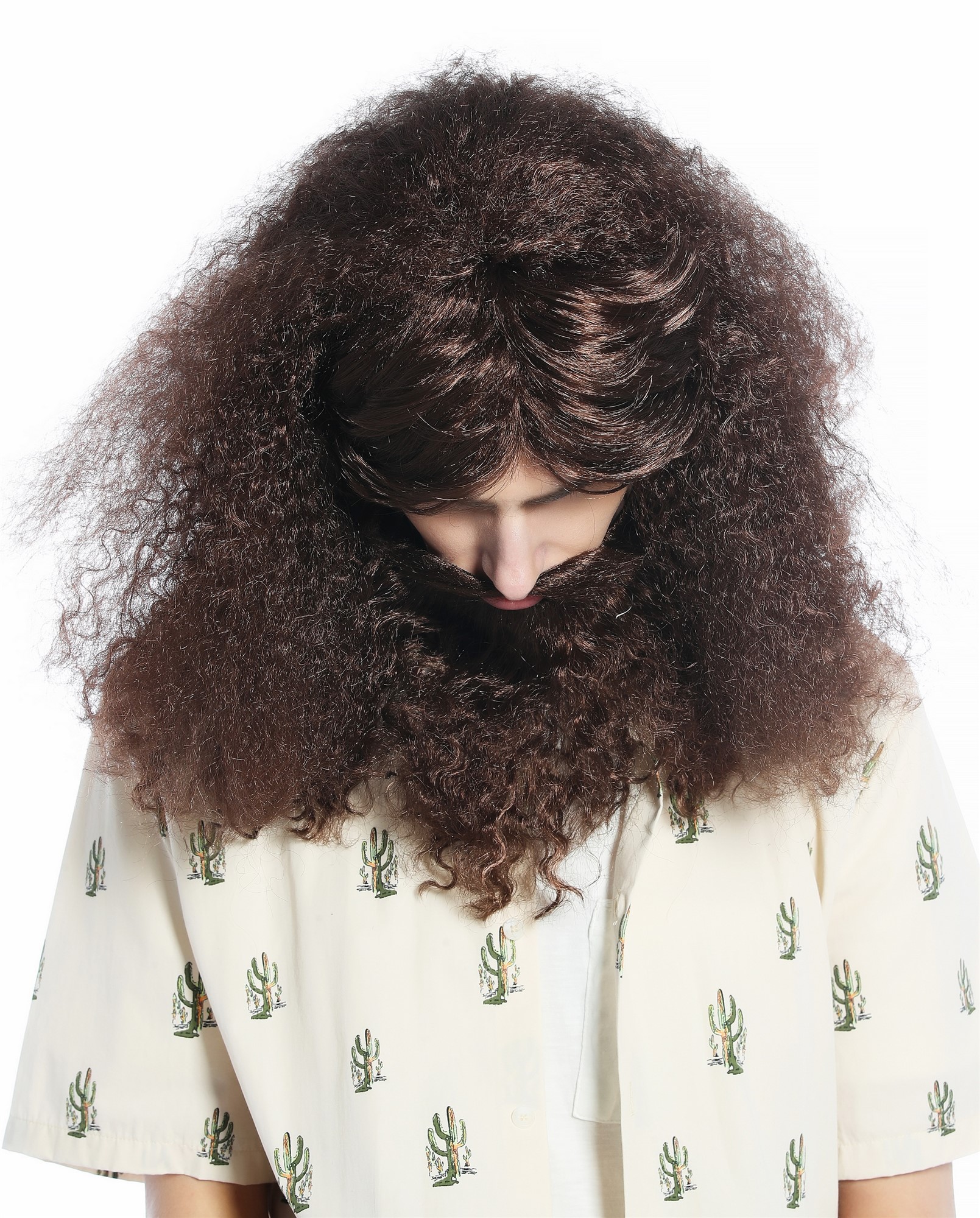 günstige Party Perücke, Perücke Bart Set lang lockig braun Guru Hippie Hipster 210331-P4, Ansicht 3, WIG ME UP: Ihr Perücken Online Shop lockige Party Perücke Mittelbraun schulterlange Haare für Herren