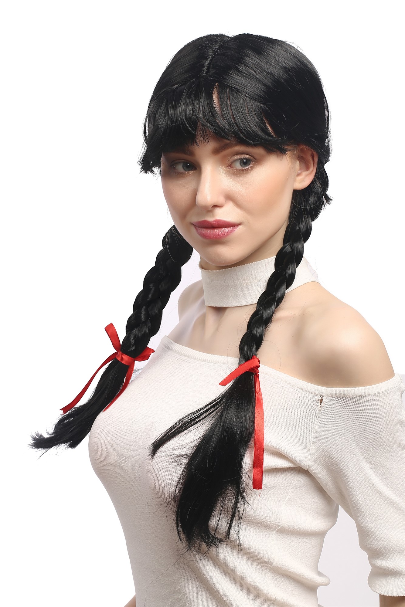 Party Wig, Ladies, Black, Braided, long