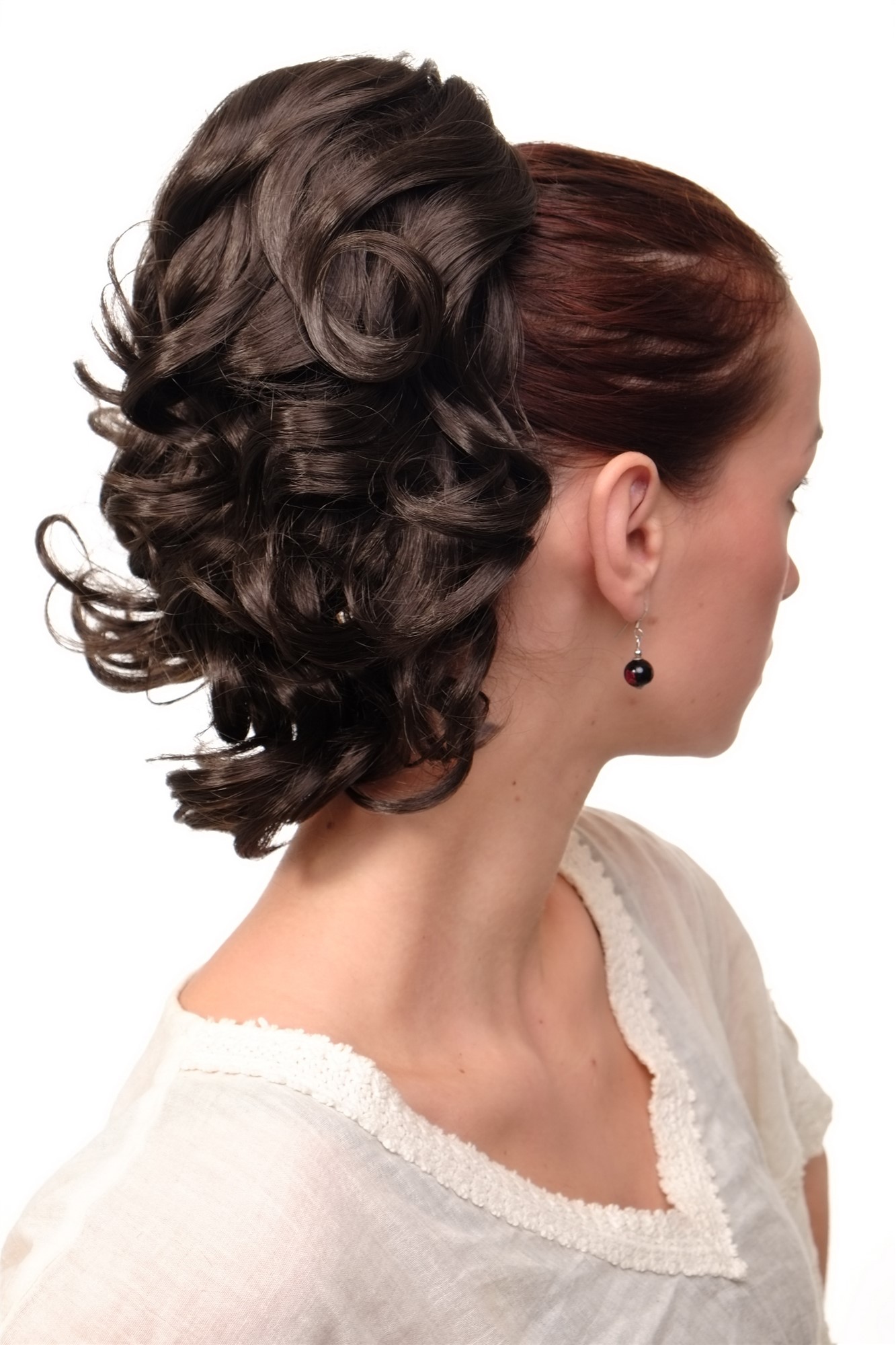hochwertiges Haarteil gewellt halblang 1 Kamm + Gummizug Schokoladenbraun Modell: JL-3023, Vorderansicht, WIG ME UP: Ihr Perücken Online Shop welliges Zopf-Haarteil Dunkelbraun 35 cm lang