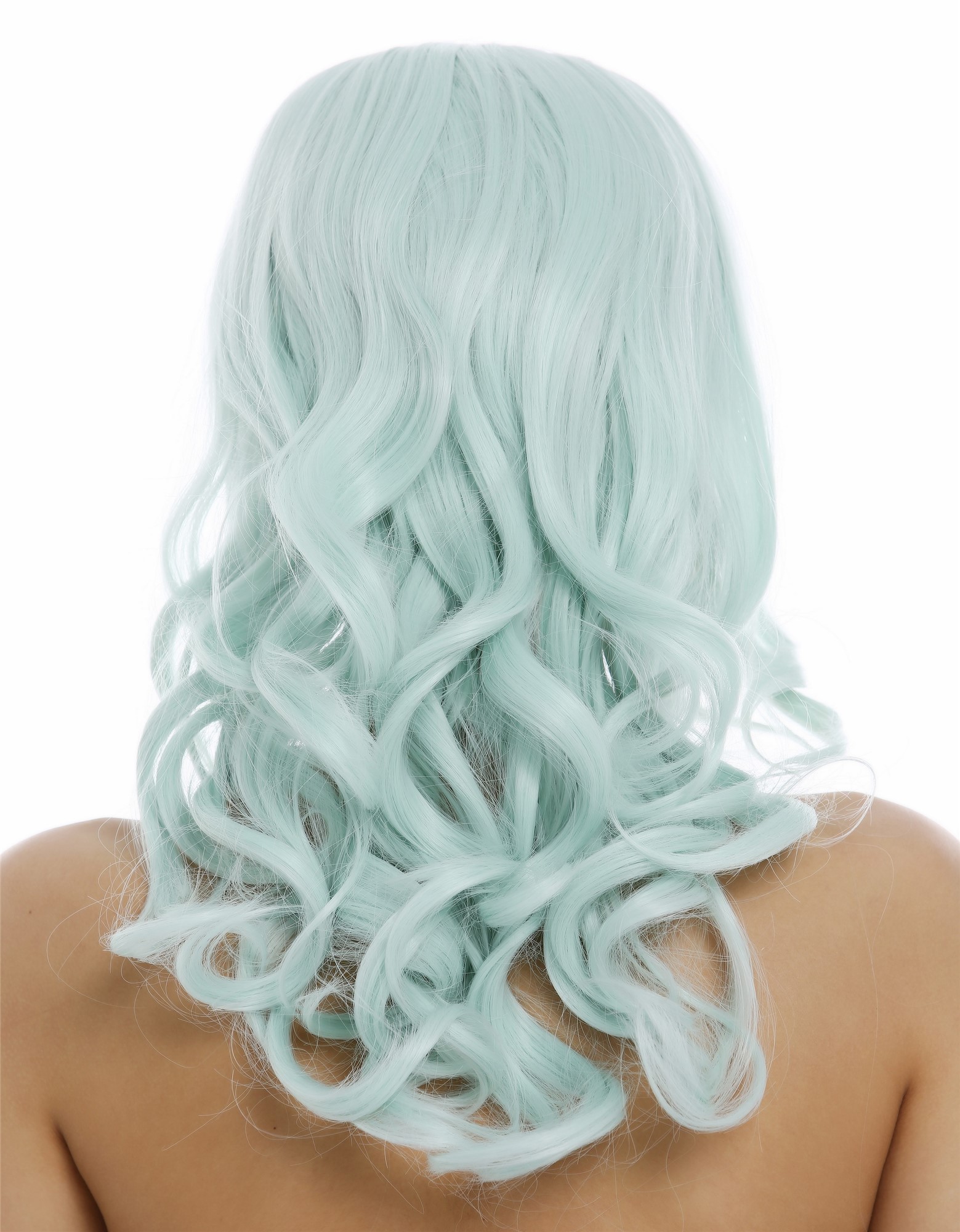 hochwertige Qualitätsperücken, Elegante Damen Perücke lange lockige Haare Pony Grün Hellgrün 3001-T5507, Ansicht 4, WIG ME UP: Ihr Perücken Online Shop wellige Tressen-Perücke mit Kopfhaut-Imitat Hellgrün lange Haare für Damen