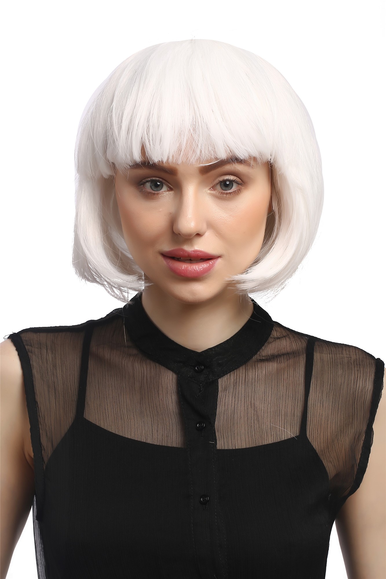 Party Halloween Disco lady women wig Bob fringe bangs short sexy white PW0114, front view, WIG ME UP: Your Perücken Online Shop Party Wig, Ladies, White, straight, short