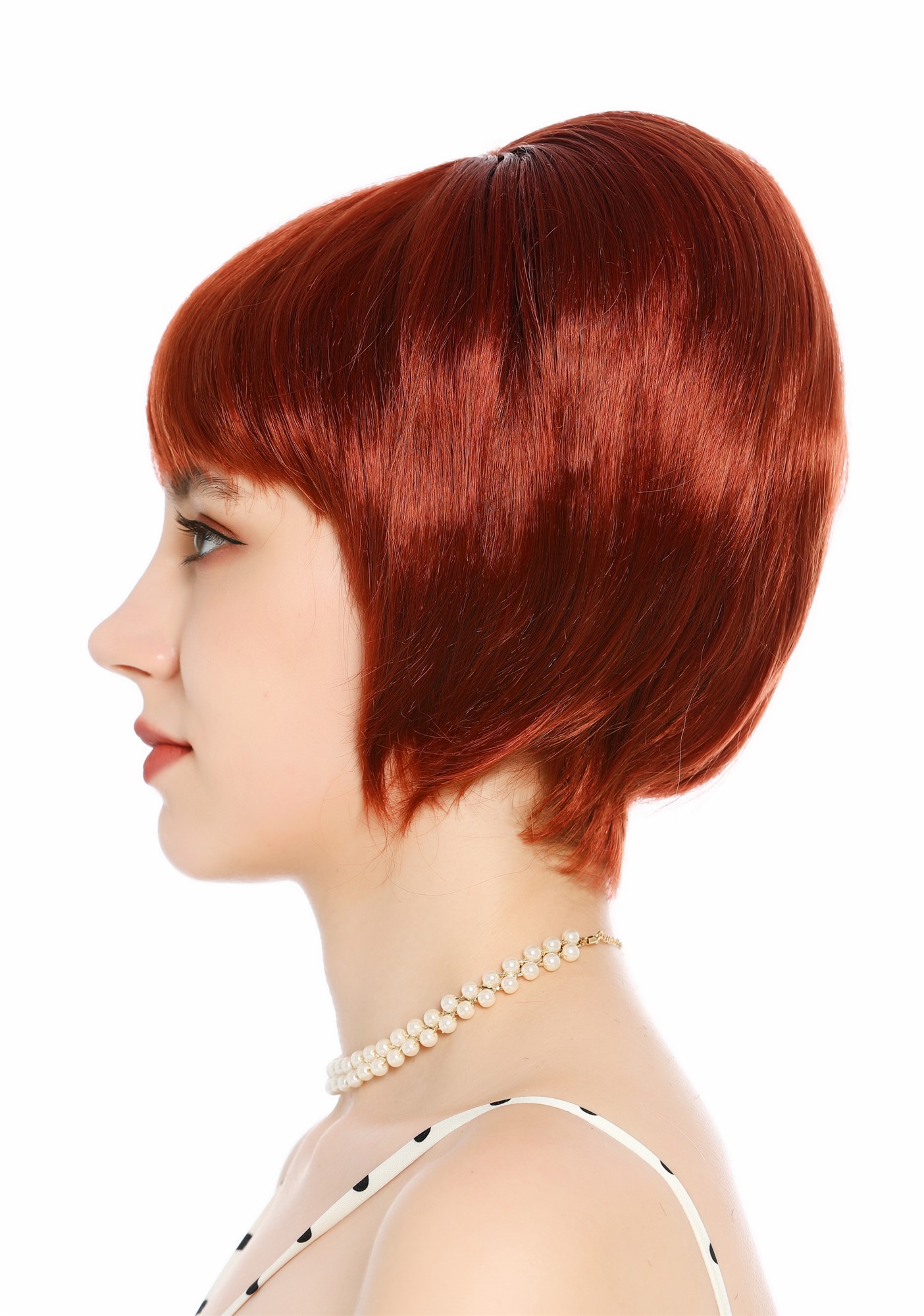 Perücke Damen Retro Vintage 50er 60er Beehive Turmfrisur hochtoupiert kurz Pony Rot Rostrot VK-71-130