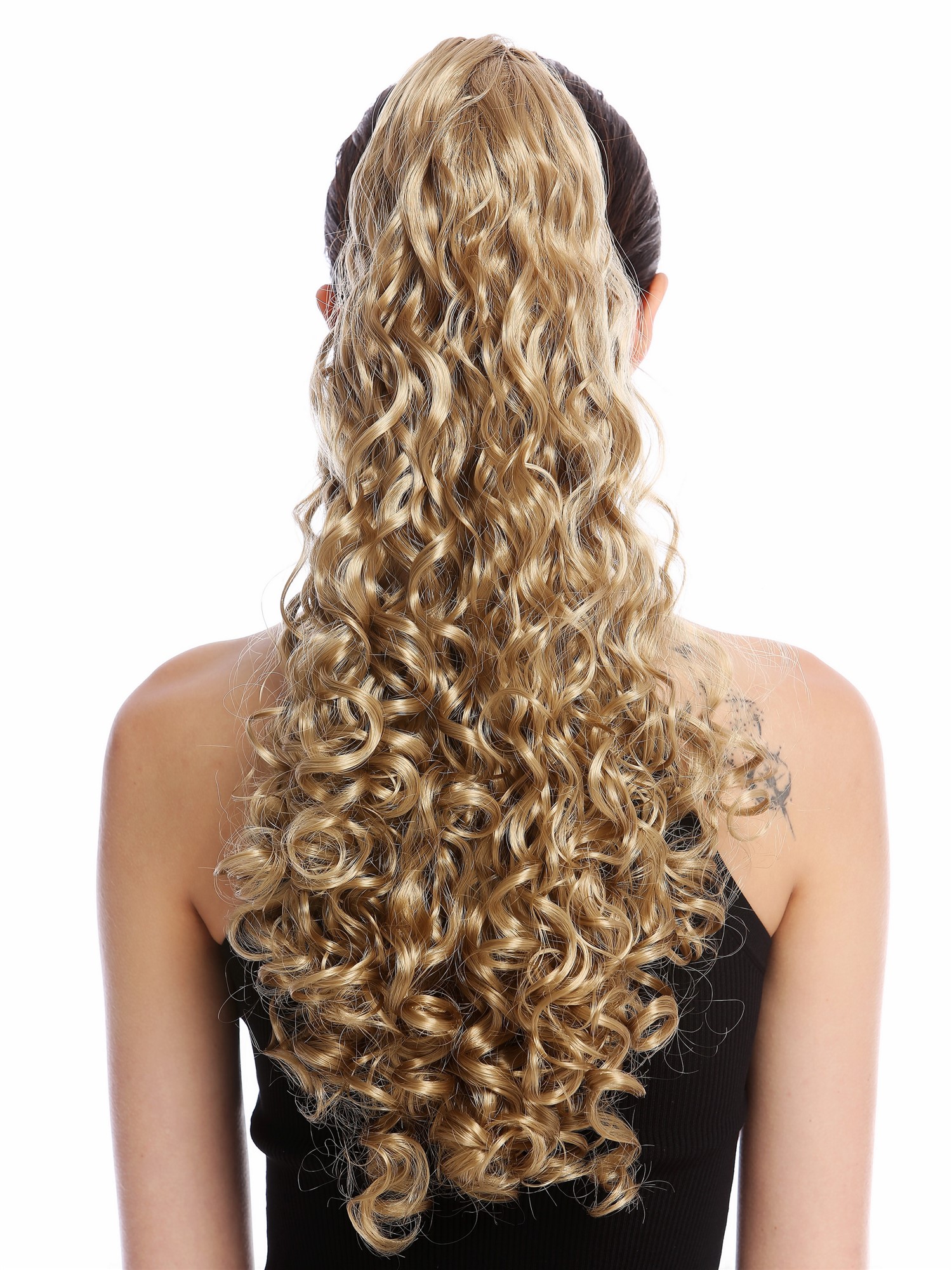 Ponytail Hairpiece very long voluminous curled curls champagne blond 20" 19AXL, front view, WIG ME UP: Your Perücken Online Shop Ponytails, ash blonde, curled, long