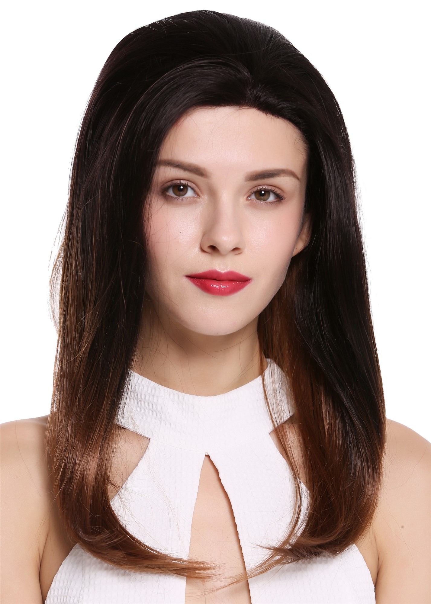 Lady wig lace front long sleek dark brown copper brown ombre mix RGF-6082-LF, front view, WIG ME UP: Your Perücken Online Shop Quality Wigs, Ladies, black-brown-copper-brown mix, straight, long