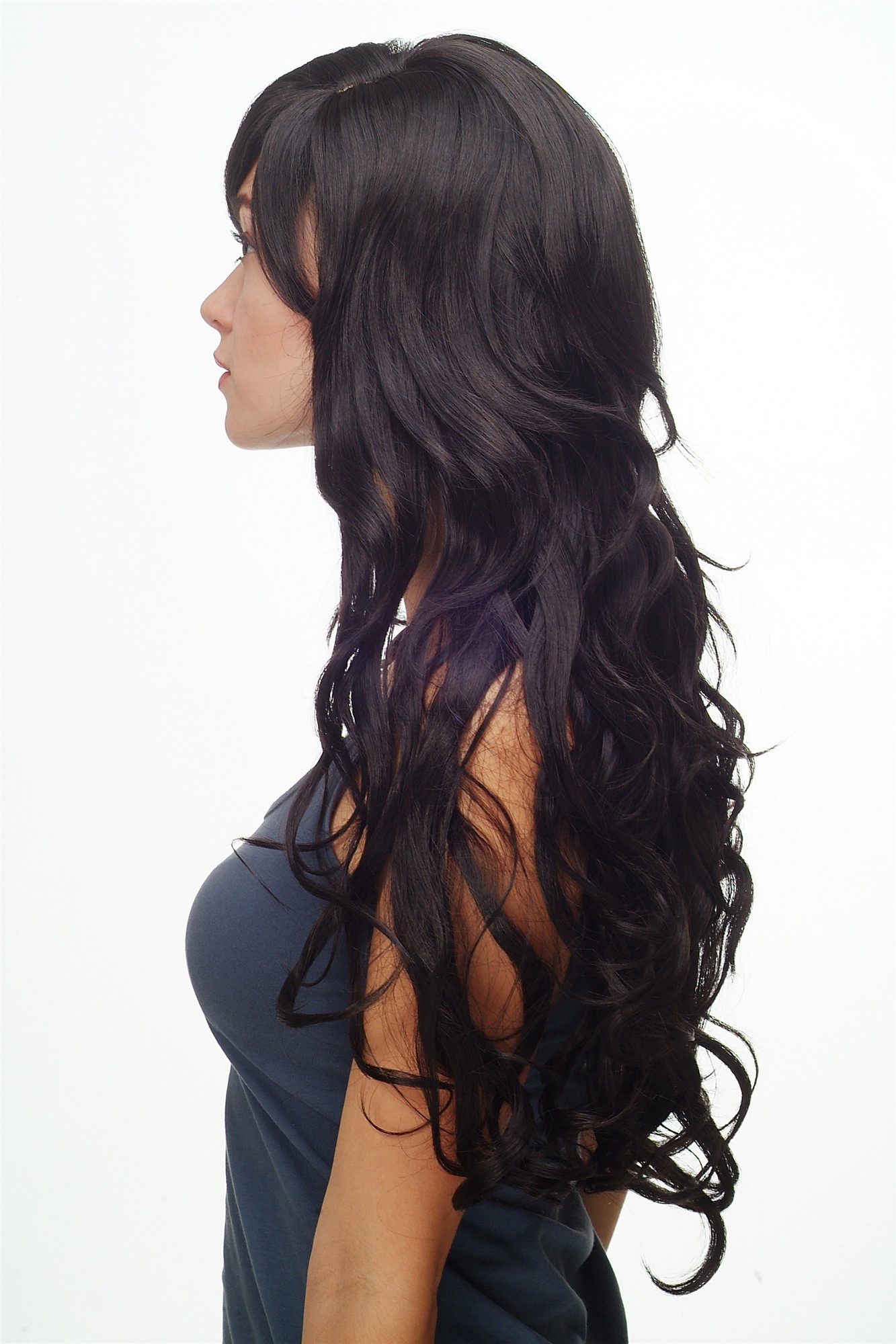 hochwertige Qualitätsperücken, Perücke lang wallendes Haar wellig leicht lockig braun dunkelbraun 9204S-3, Ansicht 3, WIG ME UP: Ihr Perücken Online Shop lockige Tressen-Perücke mit Kopfhaut-Imitat Dunkelbraun lange Haare für Damen