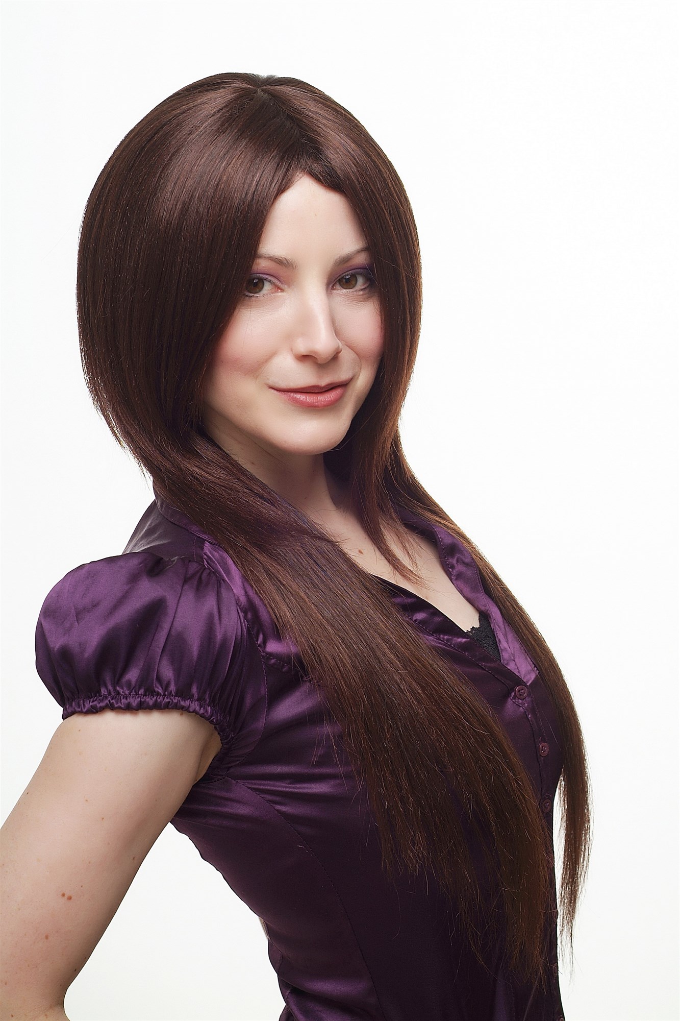 hochwertige Qualitätsperücken, Perücke lang glatt voluminös toupiert H9382-2T33, Ansicht 7, WIG ME UP: Ihr Perücken Online Shop glatte Tressen-Perücke mit Kopfhaut-Imitat Braun sehr lange Haare für Damen